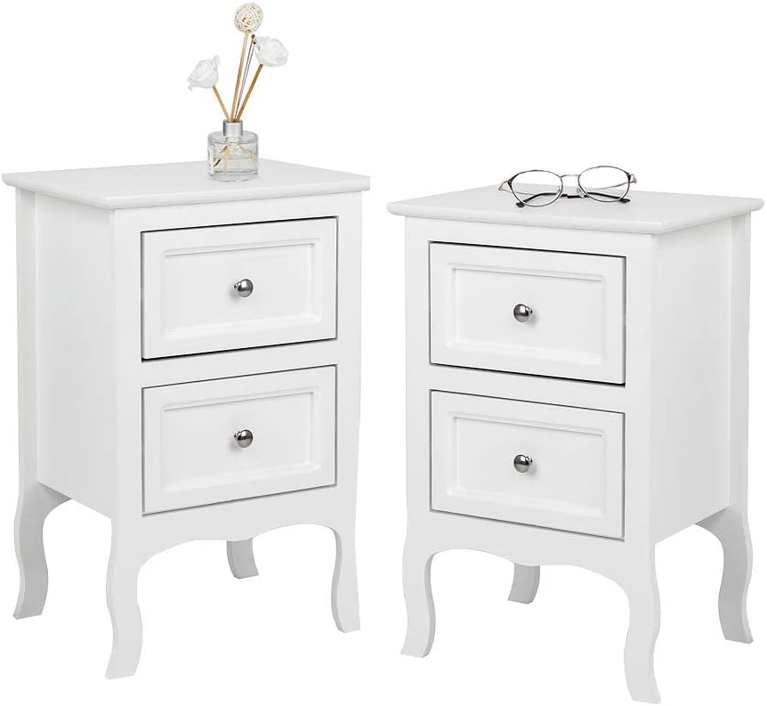 Bonnlo White Nightstand Set of 2, Nightstands with 2 Drawers, Bed Side Table\/Night Stand, Small Nightstand for Bedroom, Small Spaces, College Dorm, Kids\u2019 Room, Living Room, Wood, 16W x 12D x 24H