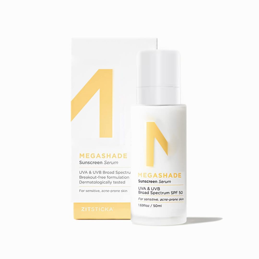 ZitSticka MEGASHADE Sunscreen Serum for Face w\/SPF 50-50ml UVA\/UVB Protection - Ideal Skin Care for Breakout Prone & Sensitive Skin - Lightweight & Dermatologist Tested
