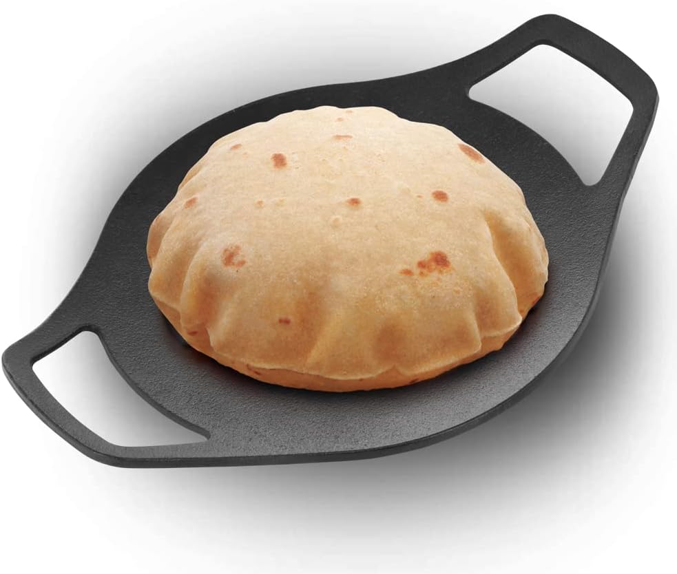 HAWKINS Futura 24 cm Cast Iron Tava, Cast Iron Tawa for Roti, Cast Iron Cookware for Kitchen, Black (CIT24)