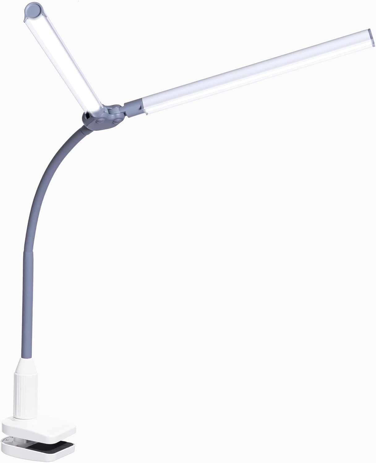 daylight DuoPro Clamp LED Lamp - 6,000K, 2,100 Lux at 12", 4 Brightness Levels, Anti-Glare Shades, Adjustable Arm, Slim Design, Perfect for Sewing, Reading, Crafts, Beauty Treatments - Grey\/White