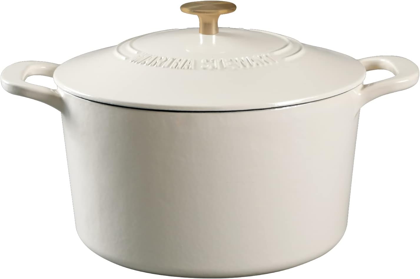 MARTHA STEWART Gatwick 7 QT Enamel Cast Iron Dutch Oven, Linen w\/Gold Knob