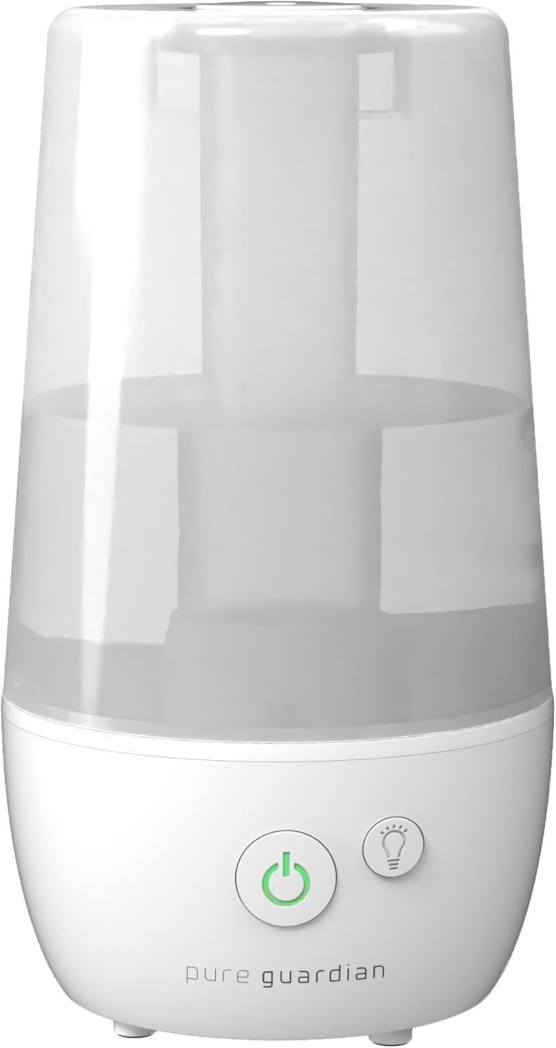 PureGuardian 1-Gallon Ultrasonic Cool Mist Humidifier with Aroma Tray, 70-Hour Run Time, 320 Sq. Ft. Coverage, Filter Free, Silver Clean Treated Tank, for Home, Bedroom, Office, H965WC