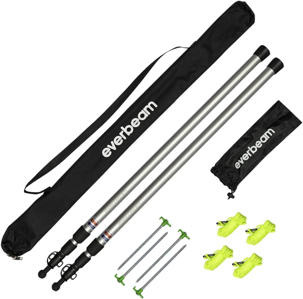 Everbeam Tarp Poles - Tent Poles for Tarp - Camping, Hiking, Fishing - Adjustable Tarp Poles Extend to 92" - Portable & Lightweight, Ideal for Awning, Tent Fly - Includes Guy Lines, Stakes, Carry Bag