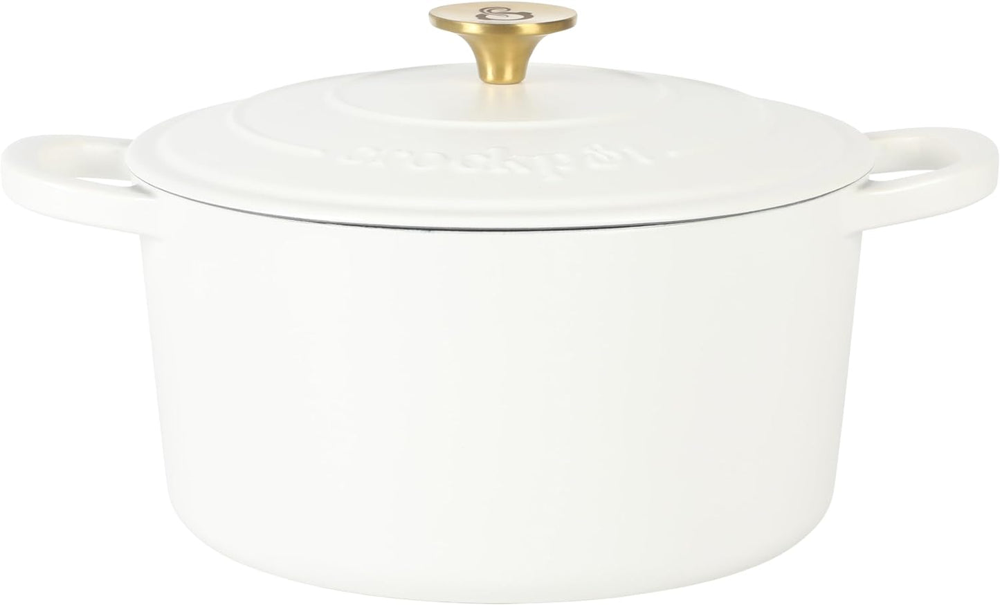 Crock Pot Artisan 6-Quart Round European Enameled Dutch Oven Pot With Lid - Matte Linen White w\/Gold Knob