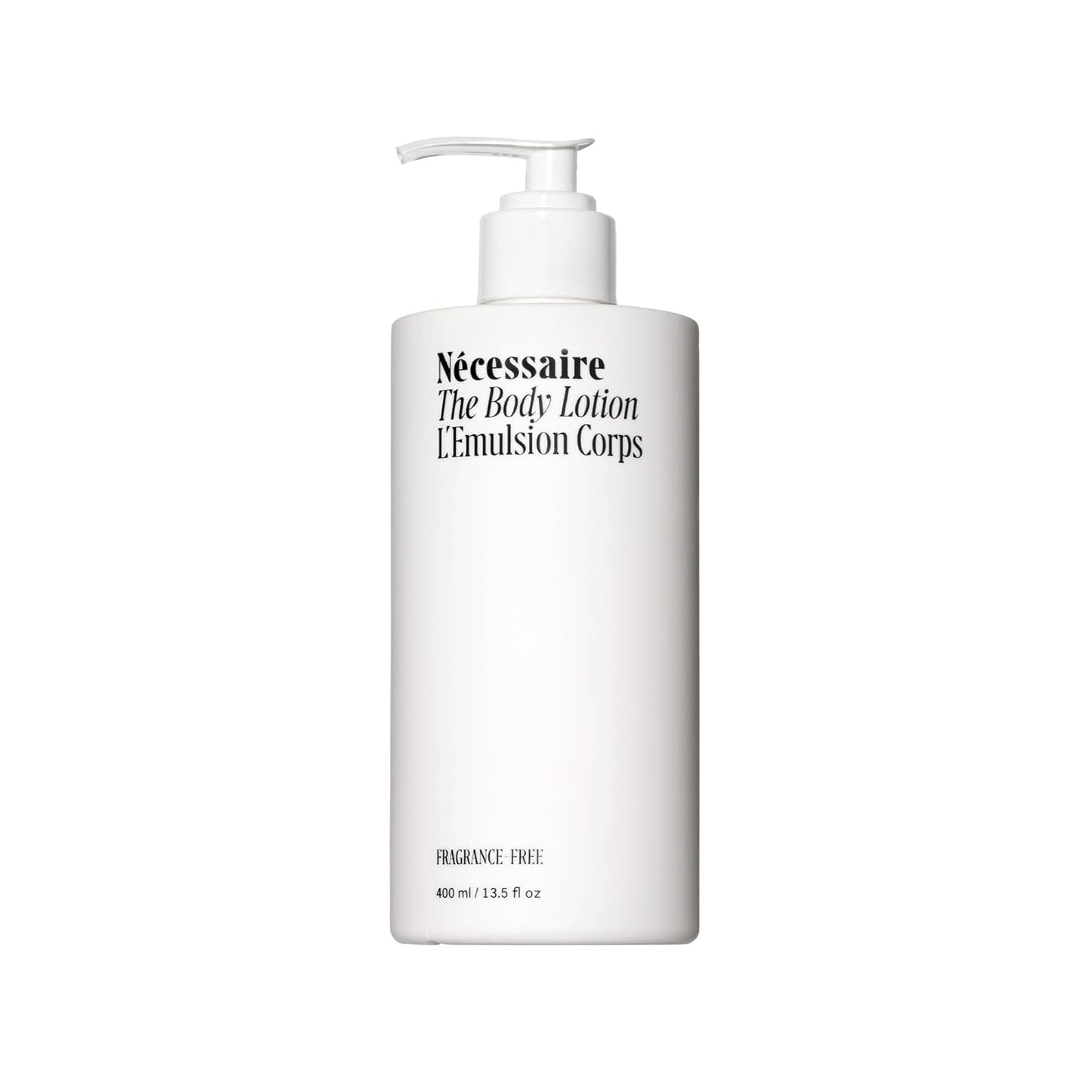 Nécessaire The Body Lotion Fragrance-Free. Firming Body Lotion for Women & Men. 48 Hour Moisture. 5 Peptides, 2.5% Niacinamide, Vitamin C\/E + Omega 6\/9. Non-Comedogenic. 13.5 fl oz.