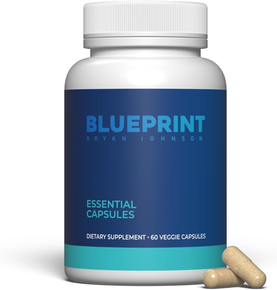 Blueprint Bryan Johnson Essential Capsules - Daily Multivitamin/Multimineral for Women and Men - Antioxidant Supplement with Calcium, Vitamin B1, Vitamin D, and Zinc - Vegan and Non GMO (30 Servings)