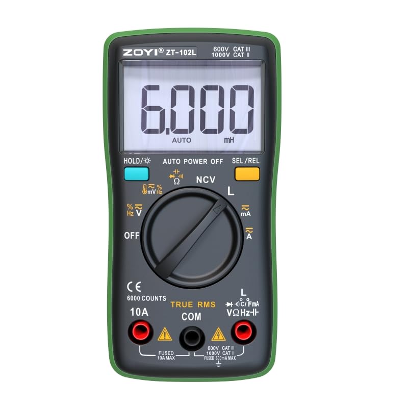 ZT-102L LCR Meter Inductance Tester Digital multimeter TRMS 6000 Counts accurately Measures Inductance Voltmeter Amp Meter ohmmetr Diodes Continuity Duty-Cycle Capacitance for Automotive