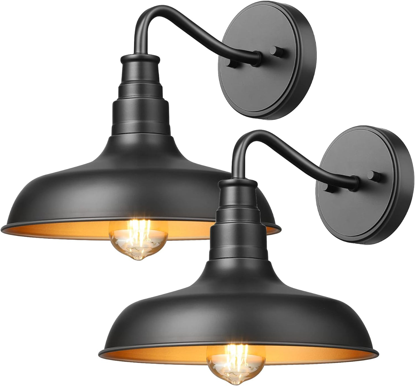 DEWENWILS 2 Pack Outdoor Wall Light, Gooseneck Barn Light Fixture, Black Matte Wall Mount Lantern, Farmhouse Outside Wall Sconce, Exterior Porch Light for House Frontdoor Entryway Garage