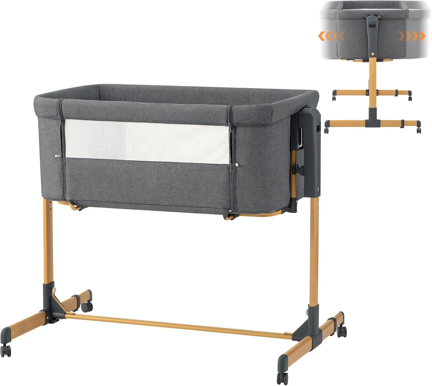 BOSEDSANG 3 in 1 Baby Bassinet,Rocking Bassinet,Bedside Bassinet with Wheels and Adjustable Height,Bedside Sleeper with Breathable Mesh and Mattress,Baby Crib for Newborn (1, L-Shape)