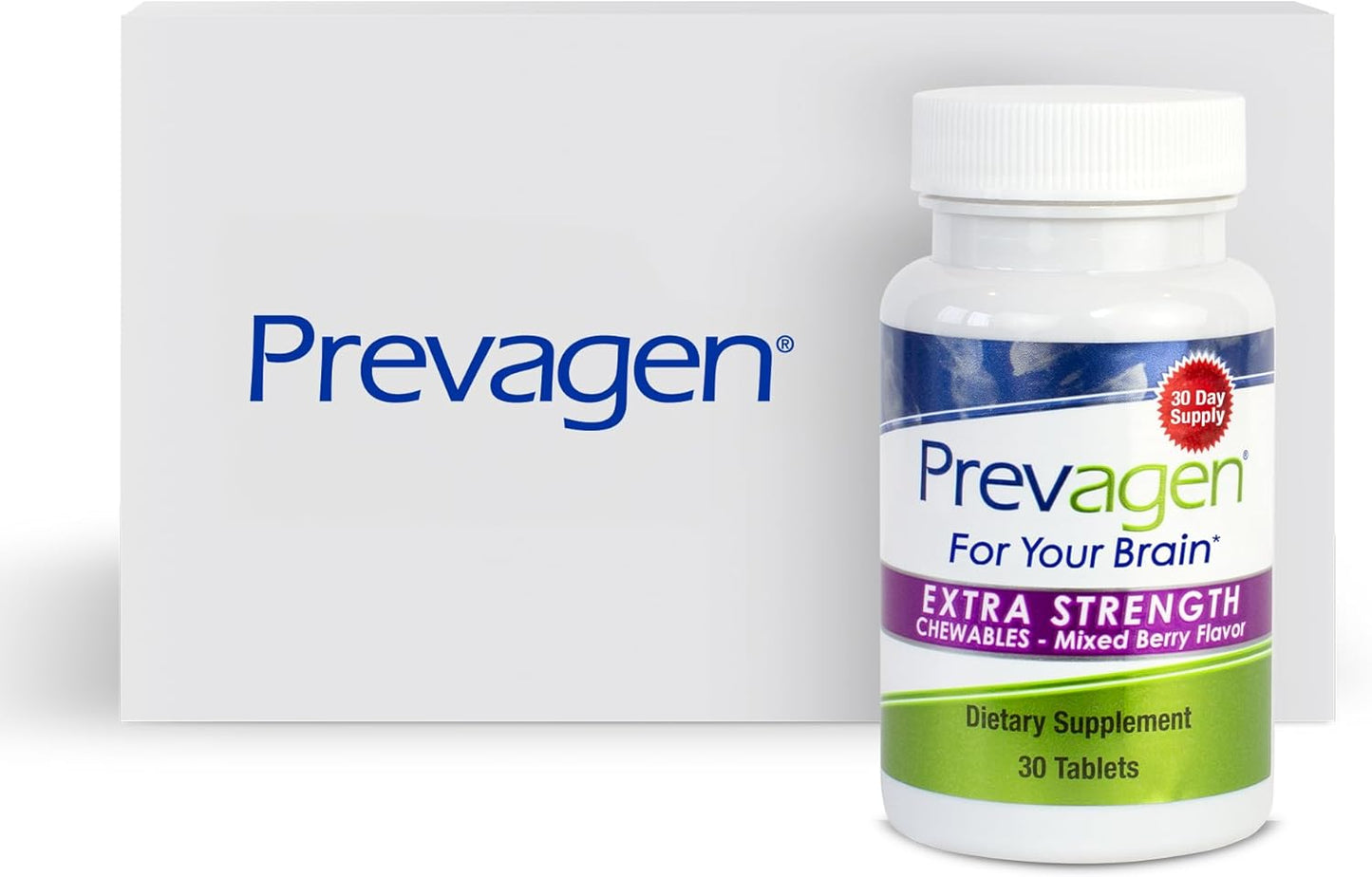 Prevagen Extra Strength 20mg, 30 Chewables|Mixed Berry-1 Pack|with Apoaequorin & Vitamin D with Attractive and Stackable Prevagen Storage Box