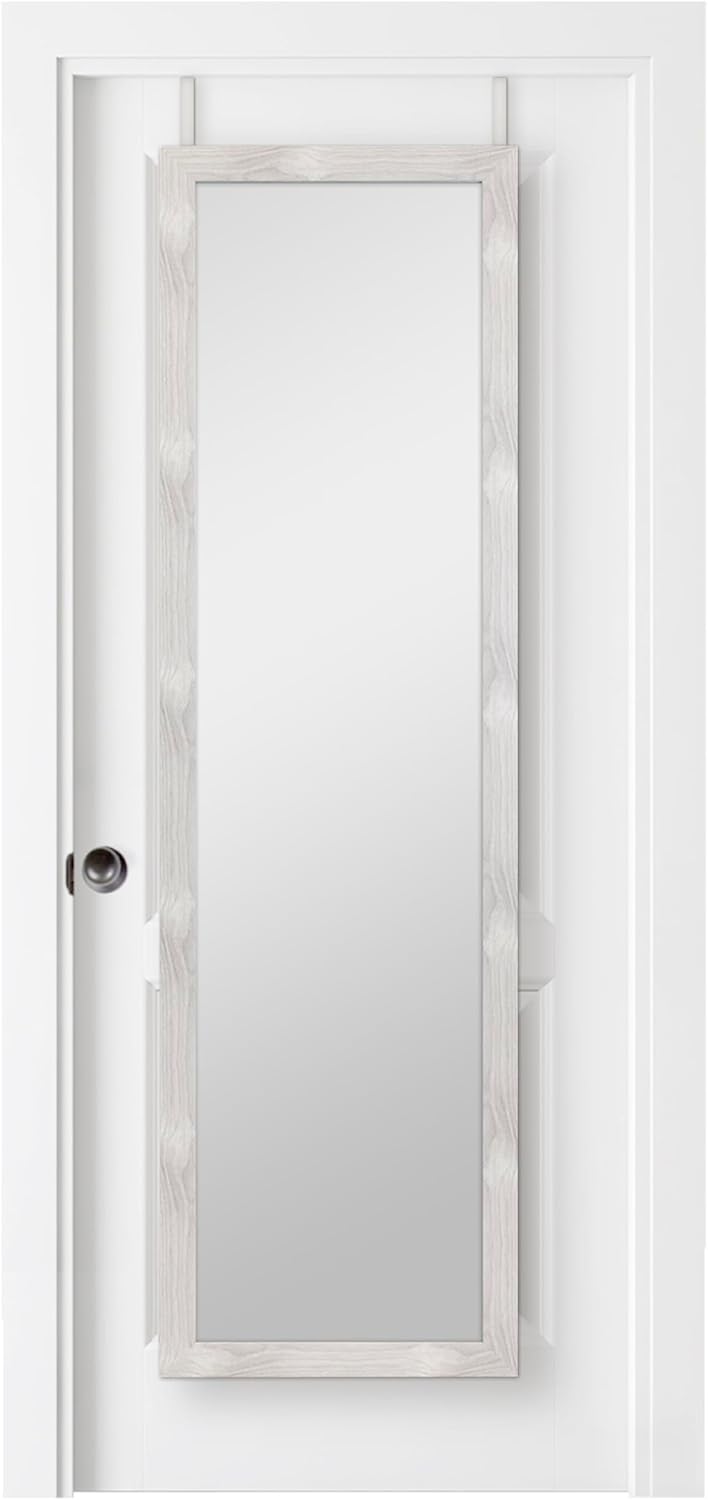 MCS 16x55 Gray Woodgrain Over The Door Mirror, Full Length Hanging Mirror for Bedroom and Bathroom Doors, No Tools Required