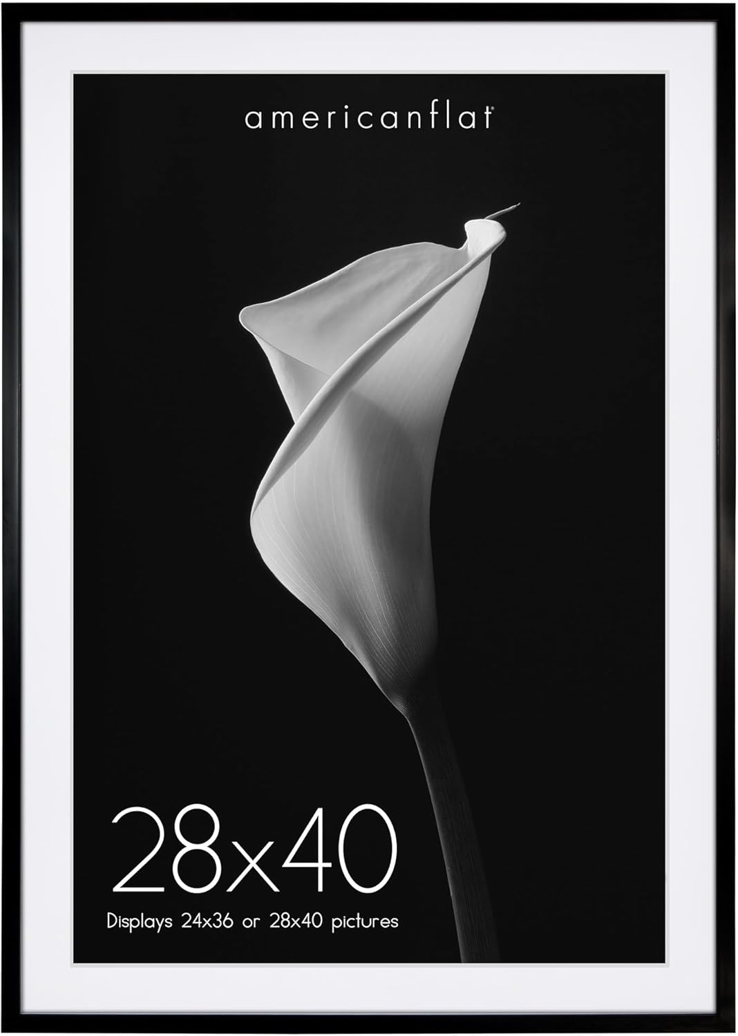 Americanflat 28x40 Poster Frame with Polished Plexiglass - Use as 24x36 Frame with Mat or 28x40 Frame Without Mat - Soho Collection - Gallery Style Deep Molding Frame for Wall Display - Black