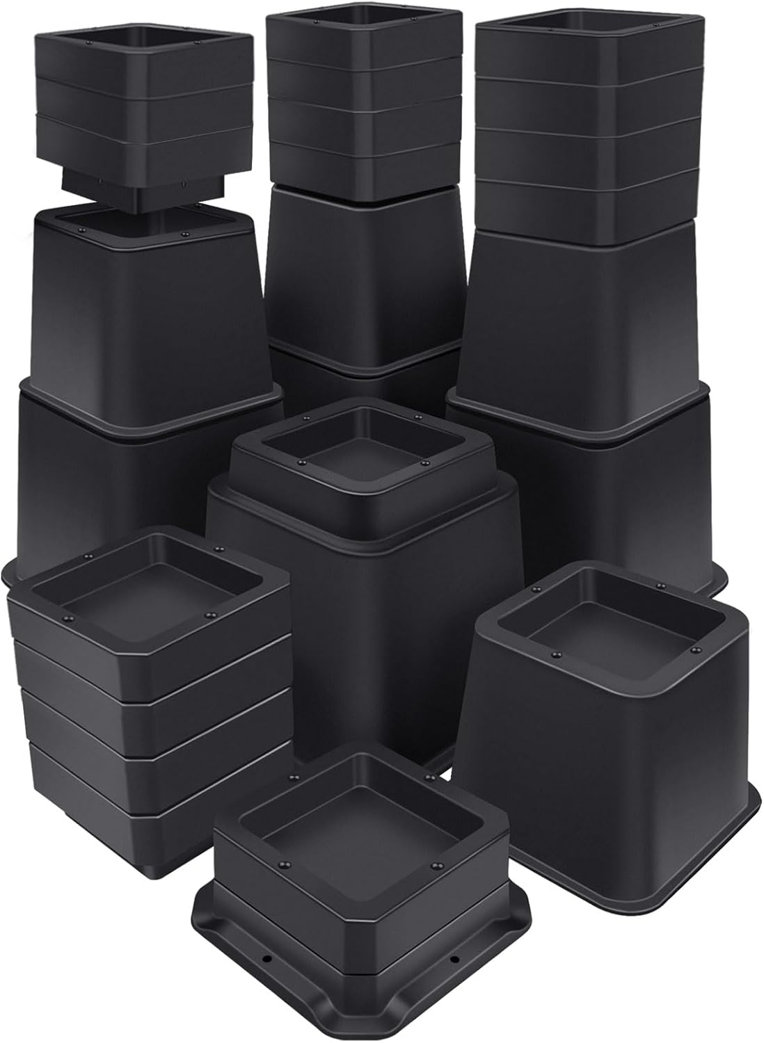 ANNKUT Bed Risers 12 inch Heavy Duty,Elevation in Heights 1,2,3,4,5,6,7,8,9,10,11,12 Inch,Adjustable Furniture Risers for Chair Table and Desk Legs Lifting (4 Pack,Black)