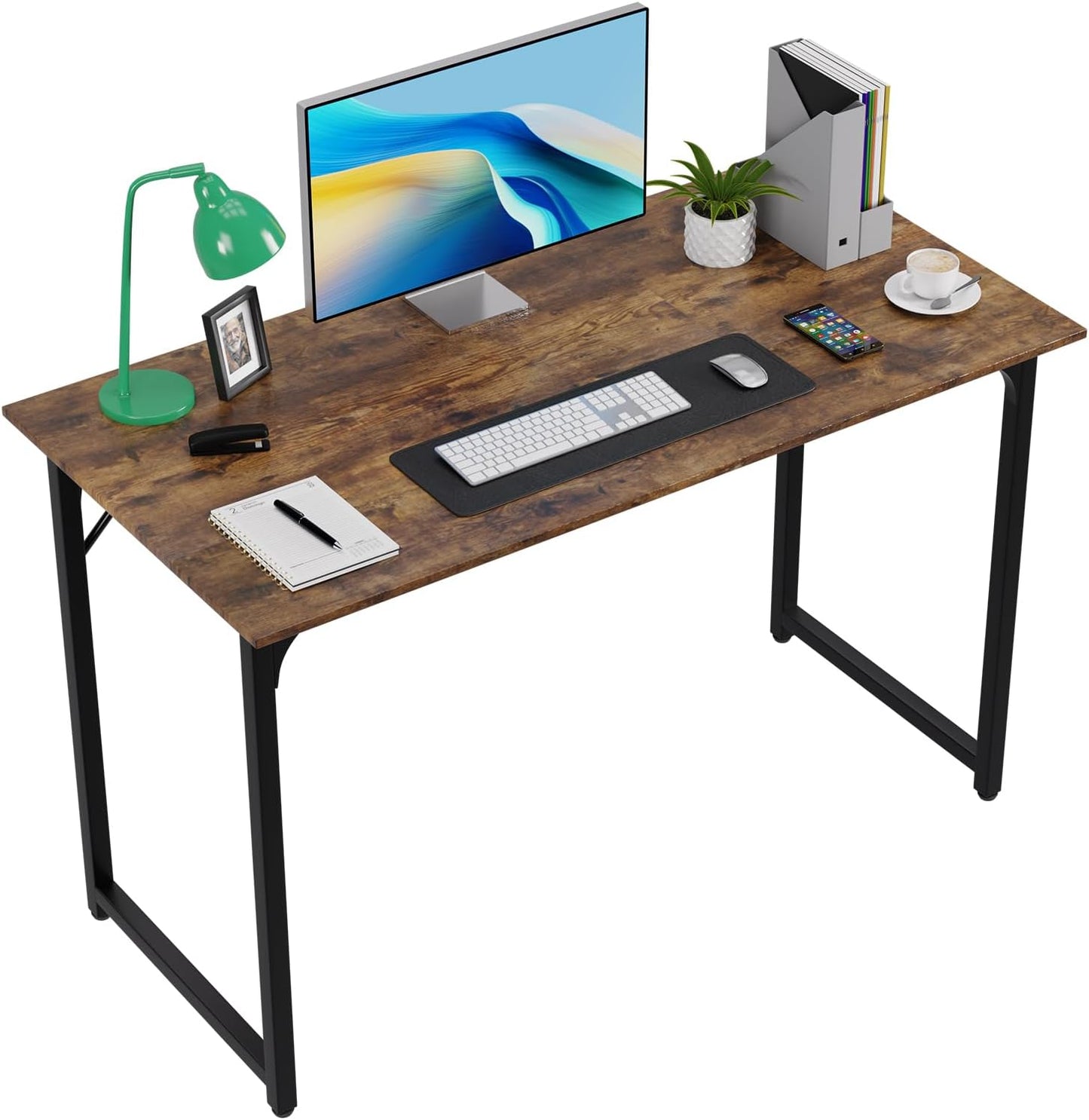FDW 47 inches Computer Desk\/Home Office Desk\/Writing Study Table\/Modern Simple Style PC Desk with Metal Frame,Brown