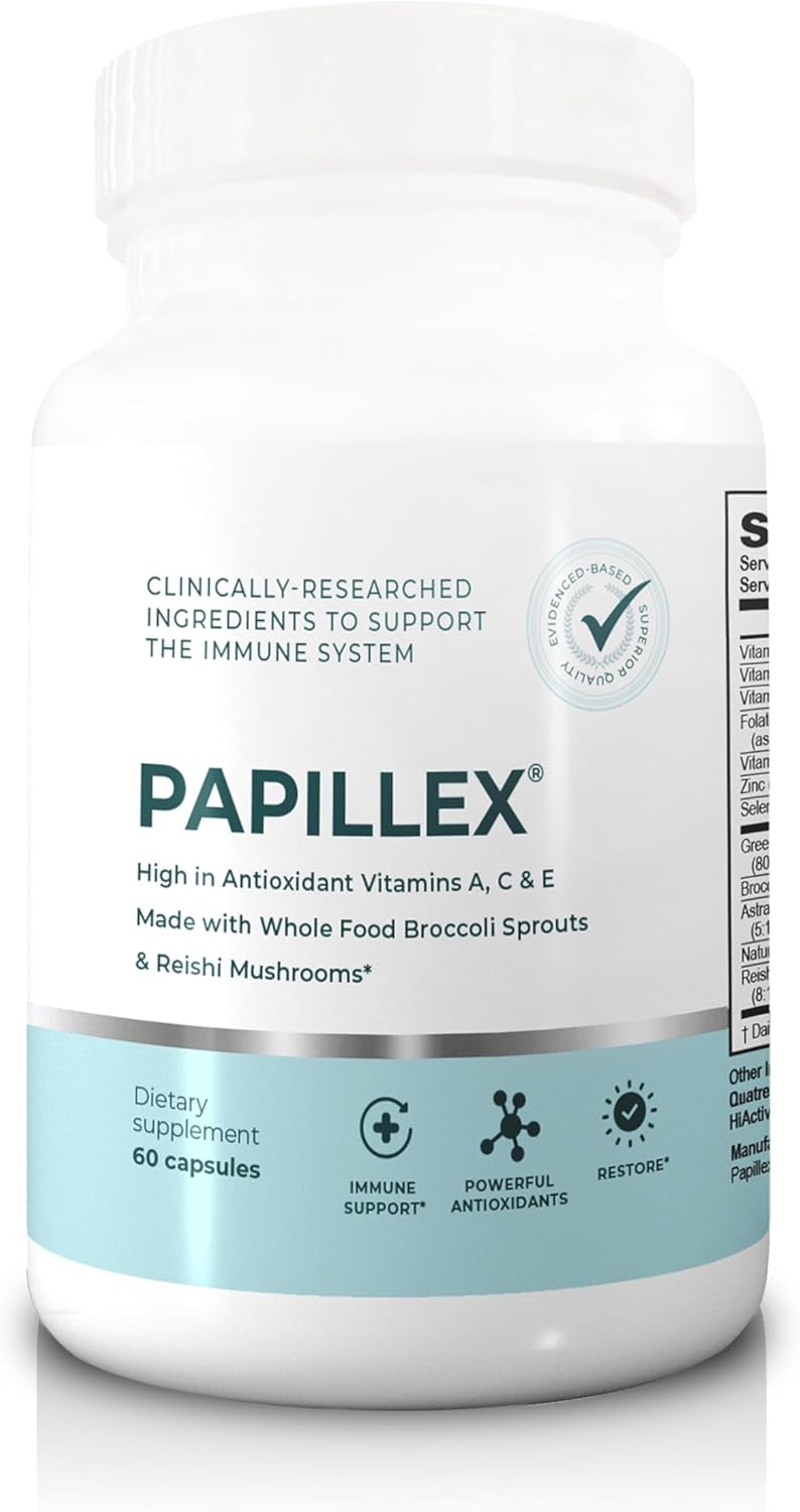 Dietary Supplement Tablets by Papillex - All Natural Immune Support - Immunity Defense - Best Immune System Booster - Organic 60 Capsules Bottle (Single Bottle)