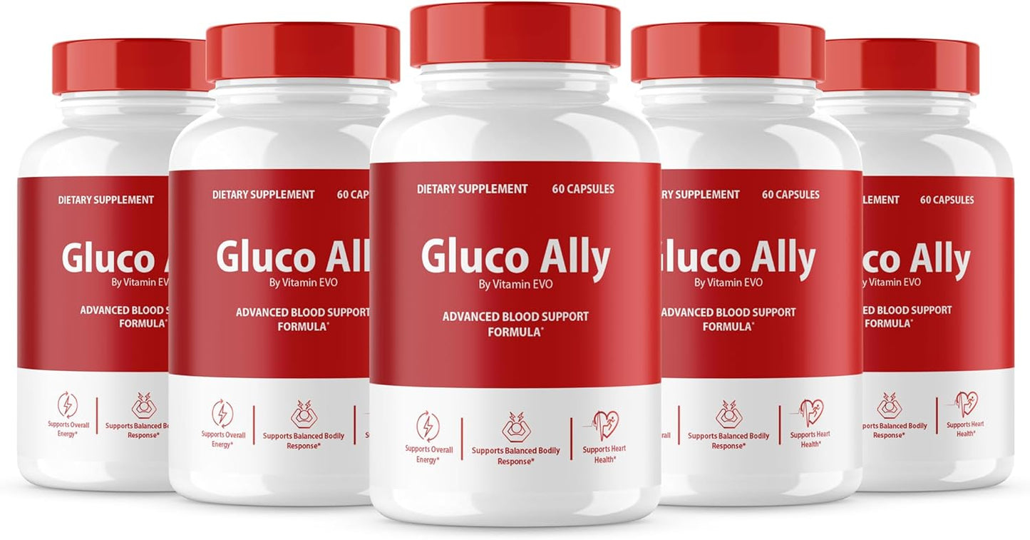 (5 Pack) Gluco Ally Capsules, Official GlucoAlly Advanced Formula, Gluco Ally Pills, Gluco Ally Maximum Health Formula and Wellness, Gluco Ally Support Pills Reviews, 300 Capsules 5 Month Supply