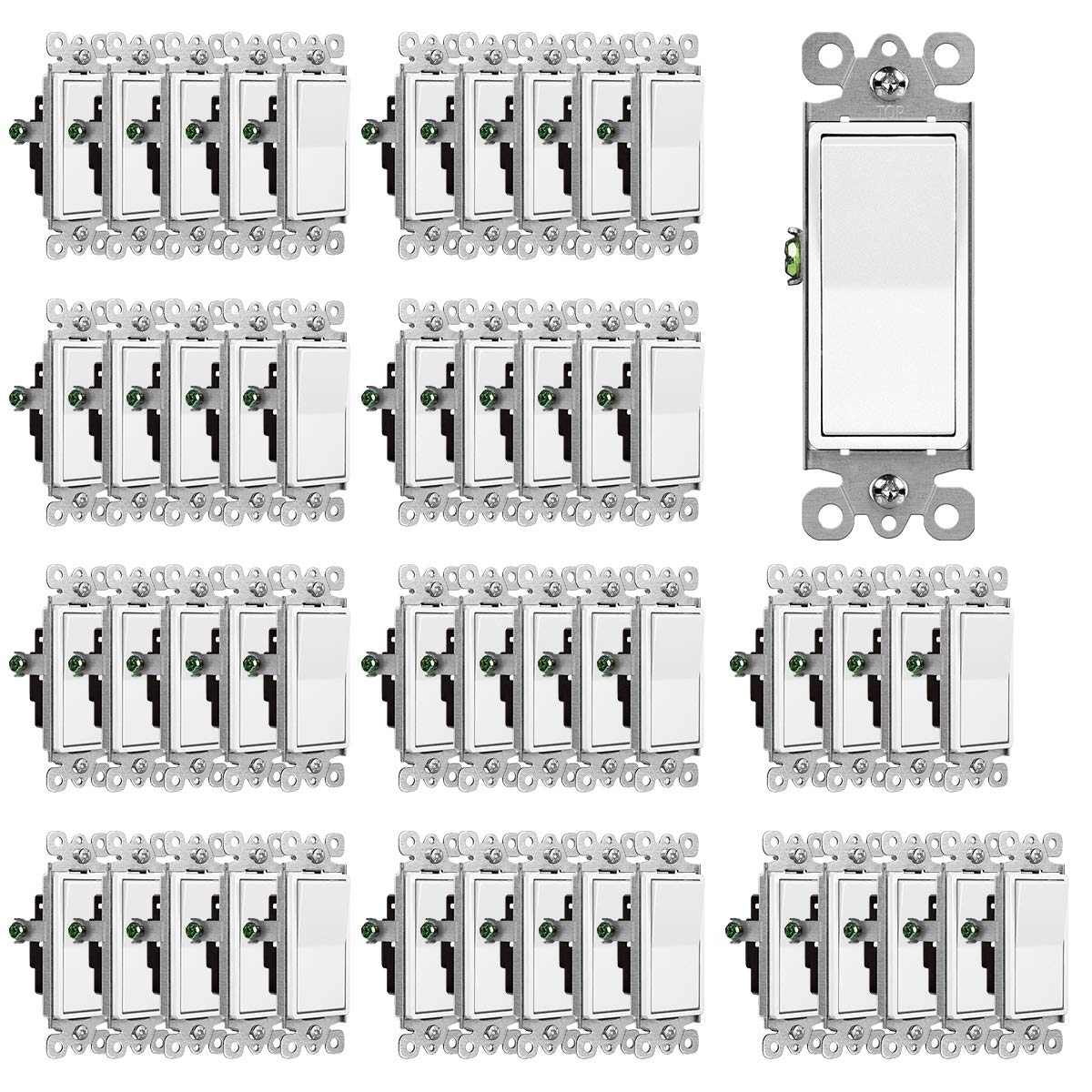 (50 Pack) CML Decorator Wall Light Switch, Single Pole Switch, 15A 120\/277V, 3-Year Warranty, White