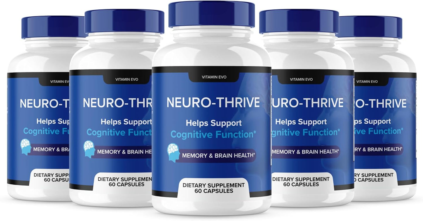 (5 Pack) Neuro Thrive Brain Supplement, Neuro Thrive for Memory, Neuro Thrive PQQ to Reduce Negative Effects of Brain Fog, Neuro Thrive Cognitive Function, NeuroThrive Reviews Neuro-Thrive (300 Cap)