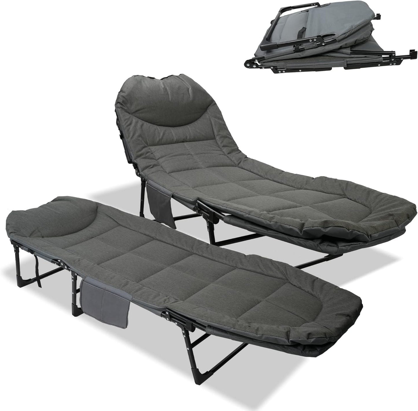 TRY & DO 2 Pack Camping Cots for Adults, Folding Sleeping Cot Bed w\/Mattress, Sleeping Cots for Adults Gear Adjustable Height Powder-Coated Steel Frame Camp Bed for Travel, Office, Home, Dark Grey