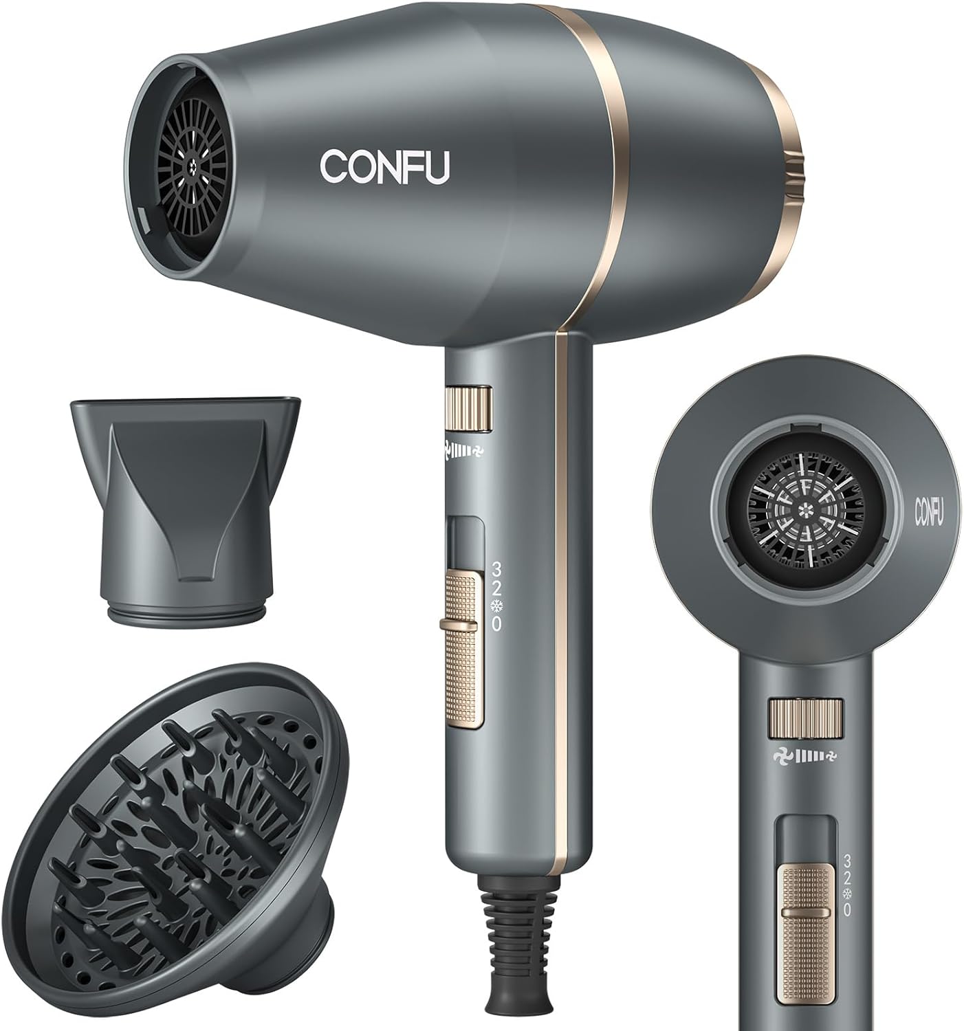 CONFU Hair Dryer, Hair Dryer with Diffuser 1875W, Negative Ionic Blow Dryer for Women & Men, Small Blow Dryer for HOM