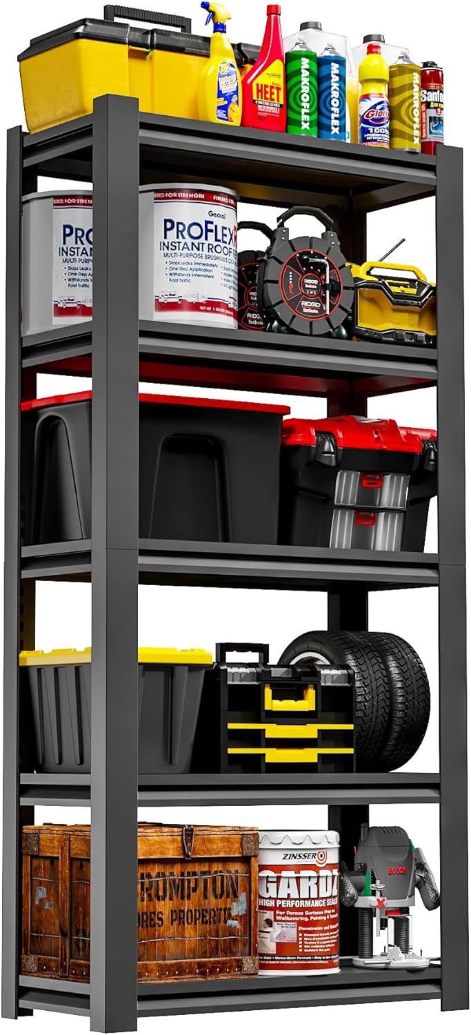 DARTIIA 72" H Garage Shelving 2500LBS Heavy Duty Storage Shelves Adjustable 5 Tier Metal Shelves for Storage Garage Industrial Shelving Utility Racks,16" D*36" W*72" H,Black