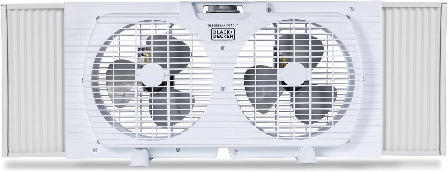 BLACK+DECKER 9" Dual Window Fan for Window Screen with 2 Speed Settings, Twin Window Fan with Mechanical Controls and Removable Legs, Horizontal Cooling Fan for Window