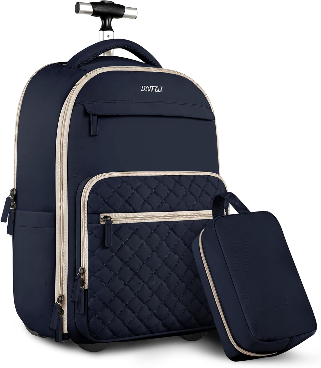 ZOMFELT Rolling Backpack for Women Men, Travel Backpack with Wheels, 17 Inch Laptop Backpack with Toiletry Bag, Carry on Luggage Wheeled Backpack for Travel Trip Business Blue