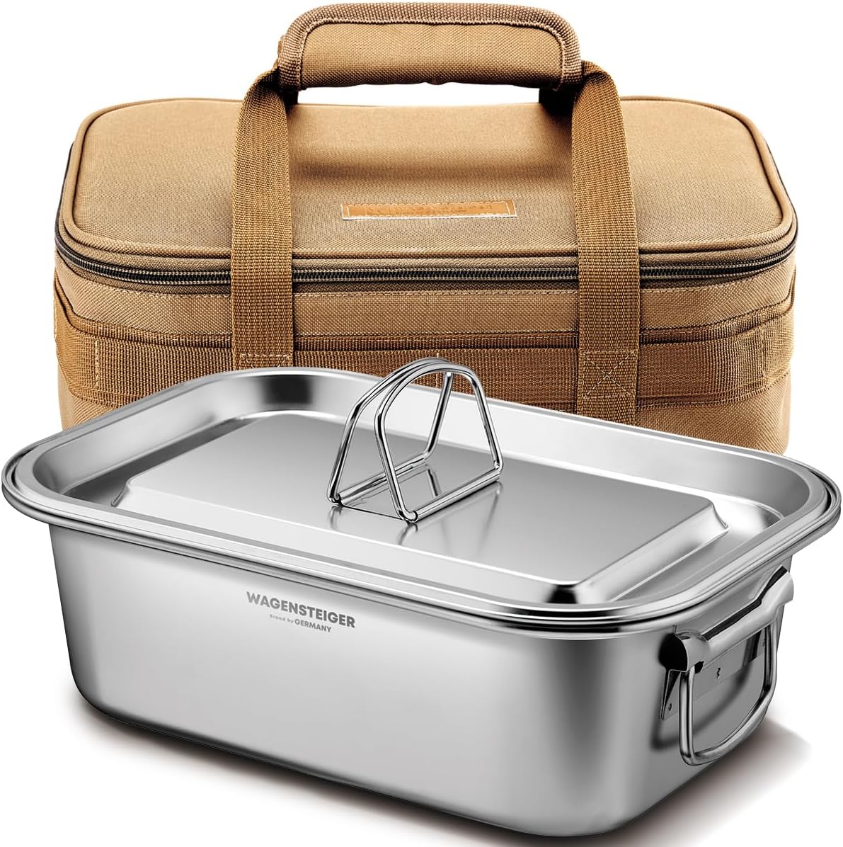Large Stainless Steel Camping Pot & Carrying Bag Set 4.5L/3.8Gal | Square Metal Pot & Organizer Bag for Outdoor Cooking; Water-Proof Storage Organizer, Food Storage Container, Cooler Bag
