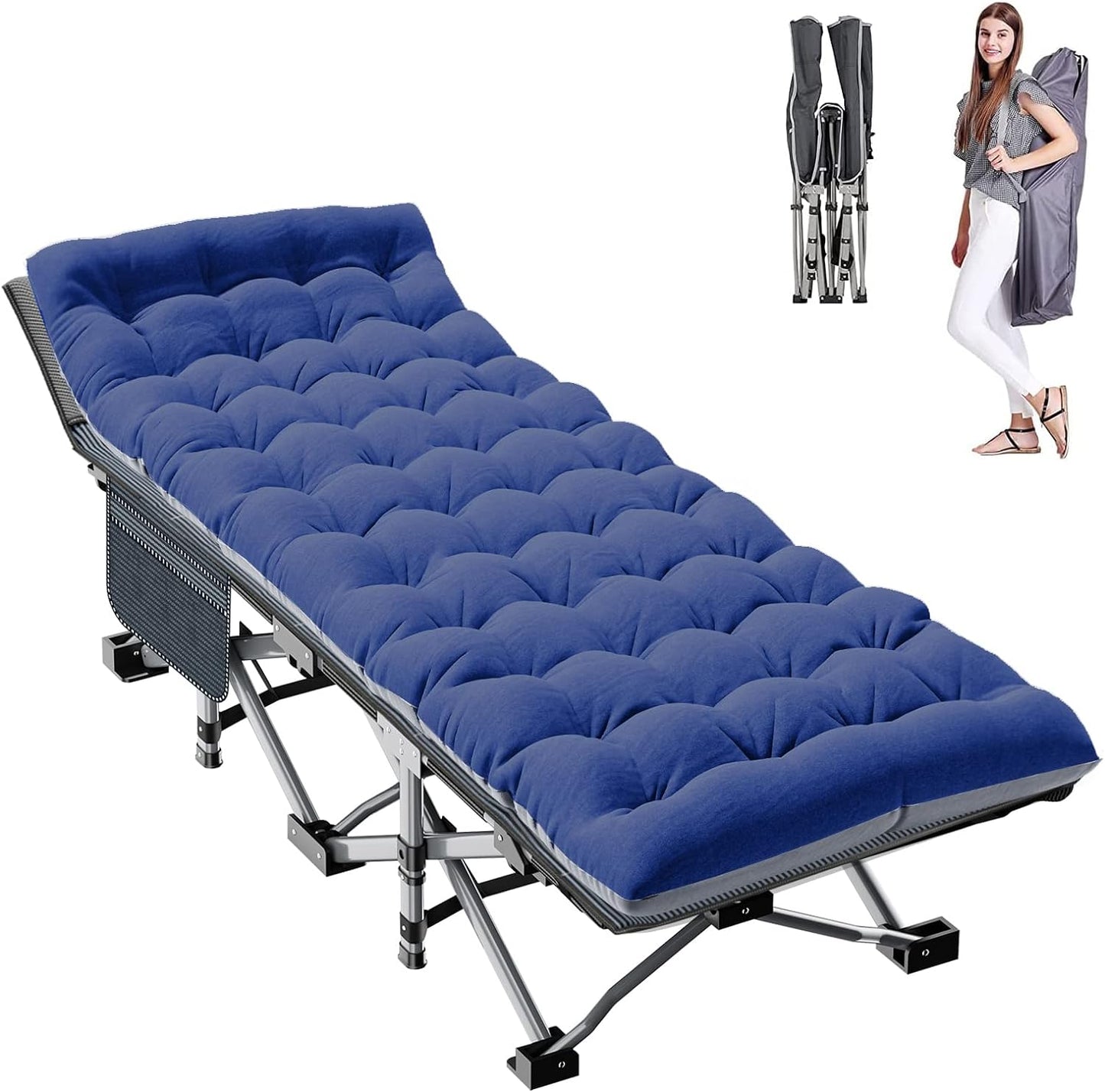 ABORON Folding Camping Cot W\/Mat for Adults, Heavy Duty Outdoor Bed with Carry Bag,1200 D Layer Oxford Travel Camp Cots