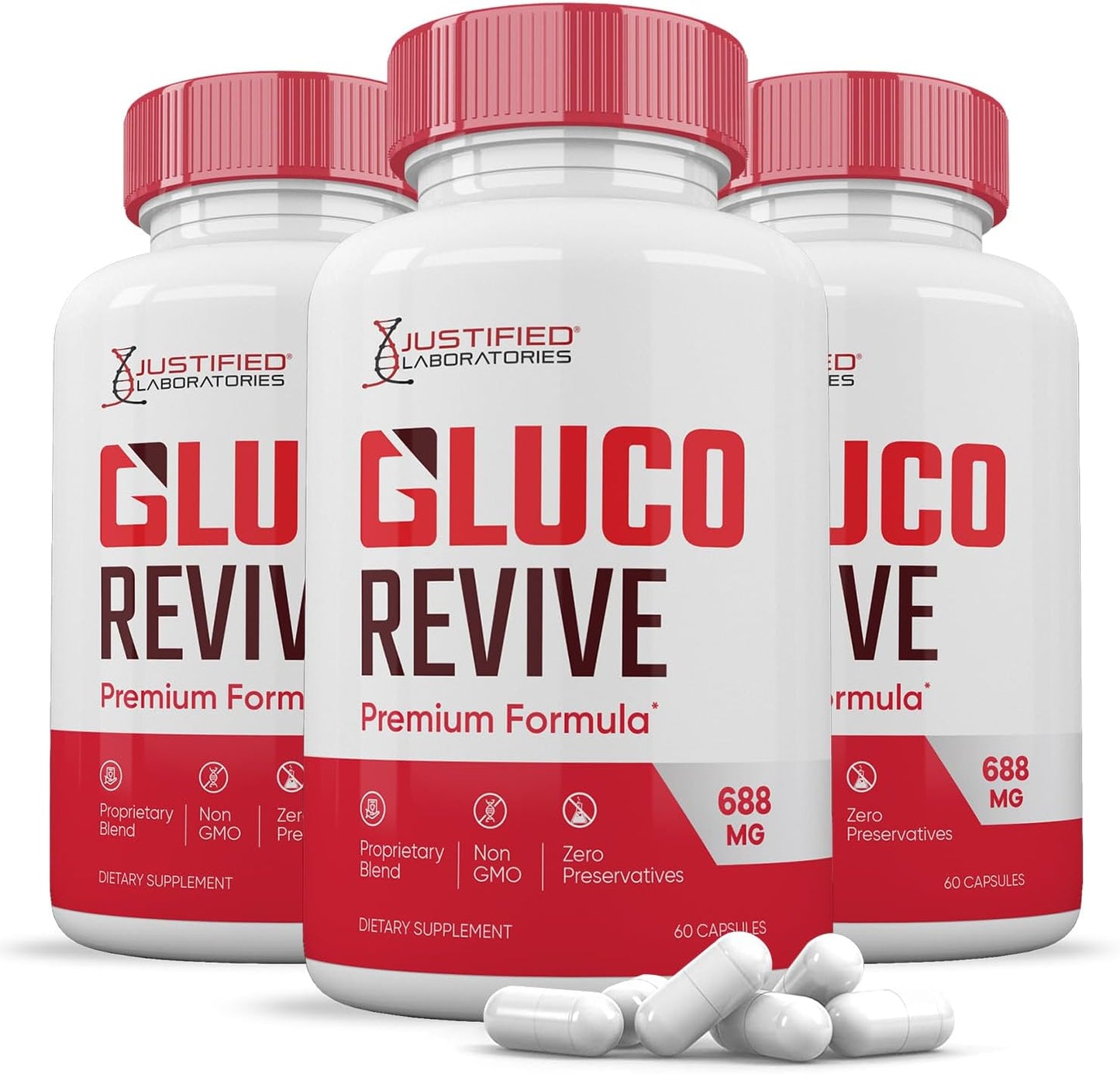 (3 Pack) Gluco Revive Pills 688MG Glyco Support Premium Formula Gluorevive Glycogen Support Formulated Hawthorne Hibiscus Garlic Juniper Powder Olive Forskolin Green Tea Extract 180 Capsules