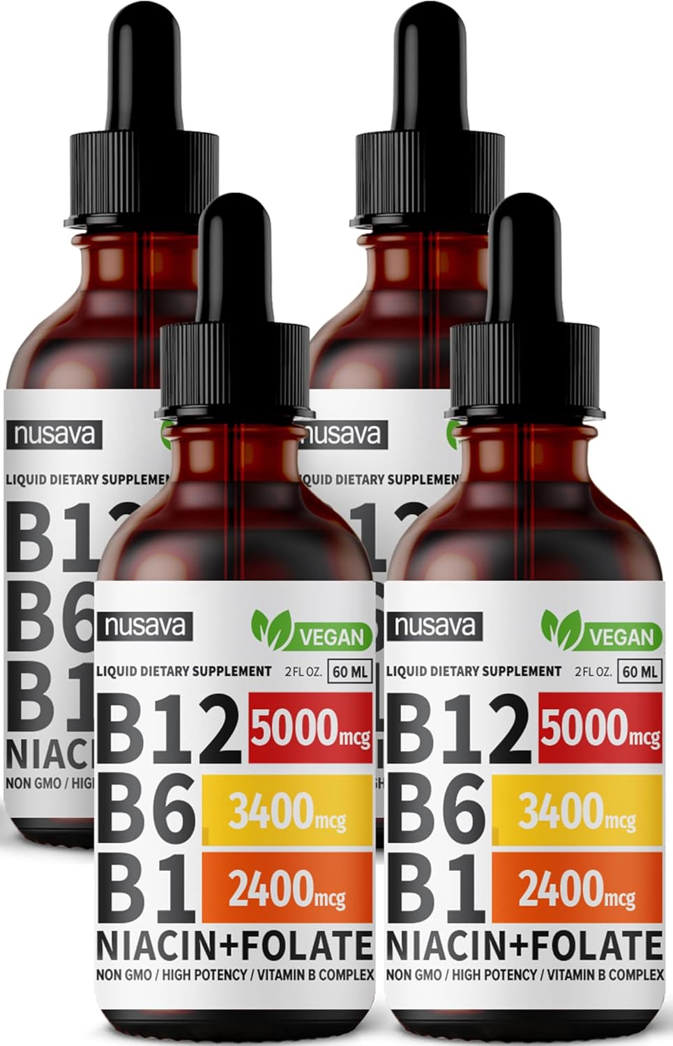 (4 Pack) Vitamin B12 and B6 Liquid Drops, B12 Sublingual Vitamin B Complex - B 12 Vitamin 5000mcg - B12 Methylcobalamin for Energy, Brain, and Heart Support with 27,200 mcg, Raspberry, 80 Servings