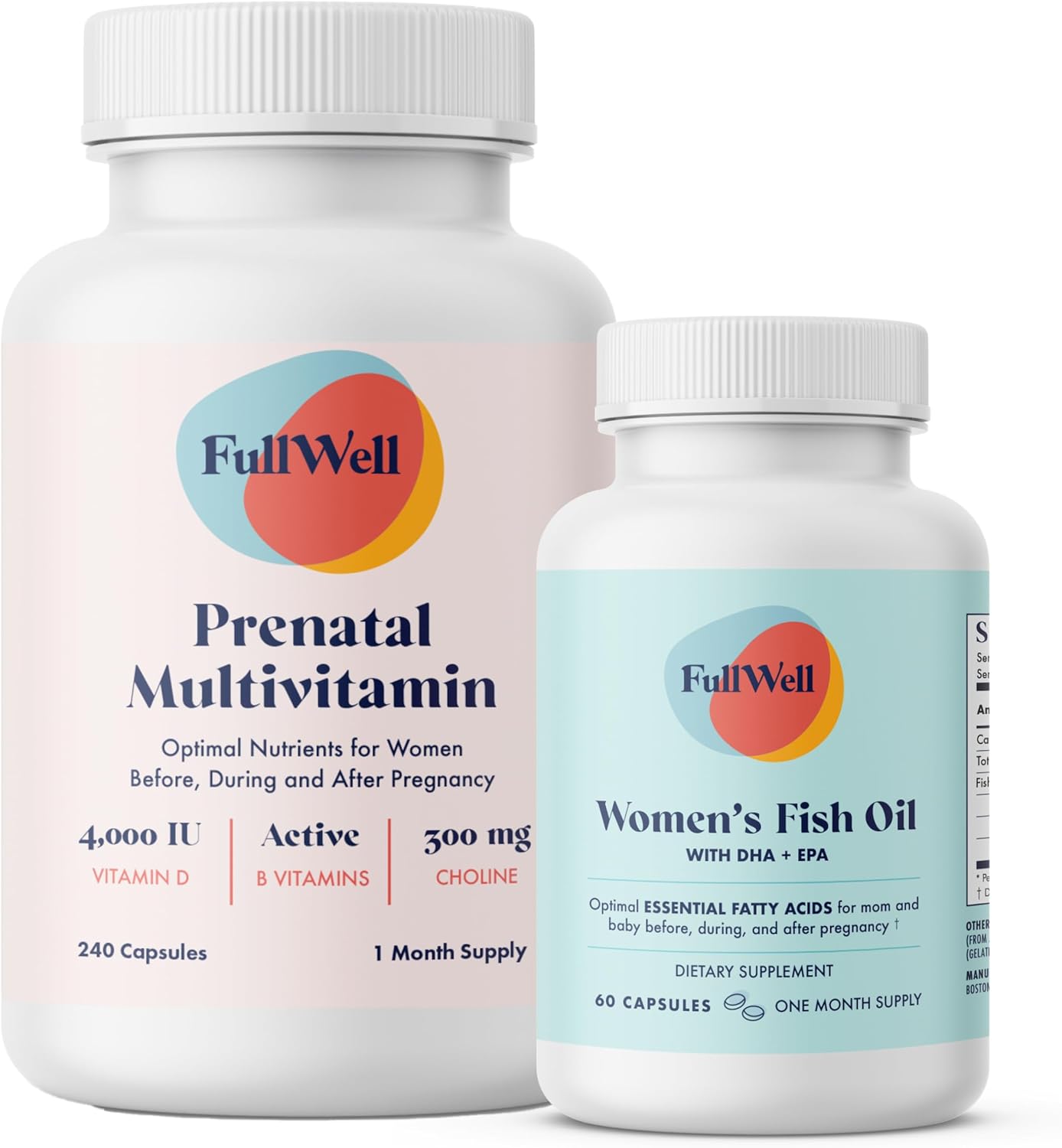 FullWell Prenatal Vitamin + DHA | Omega 3 Fish Oil with DHA & EPA for Brain Development & Nervous System Support | 26+ Vital Nutrients | Dietitian-formulated, Non-GMO, 3rd Party Tested, 30 Servings