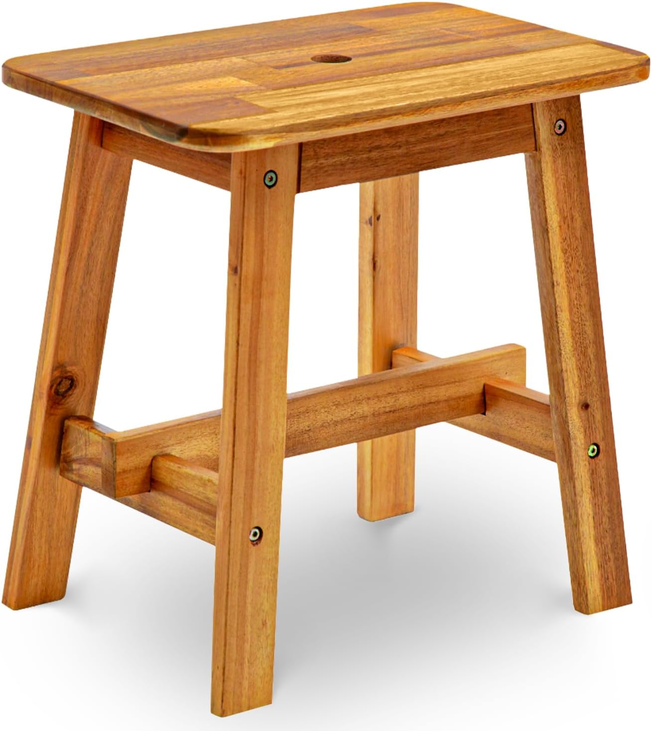 BEEFURNI Rectangular Acacia Wood Stool, Small Bench Seat, 18 Inch Stool, Wood Bathroom Vanity Bench, Plant Stand Indoor, 350 LBS Load Capacity, 1-Year Manufacturer Warranty (Natural Acacia)