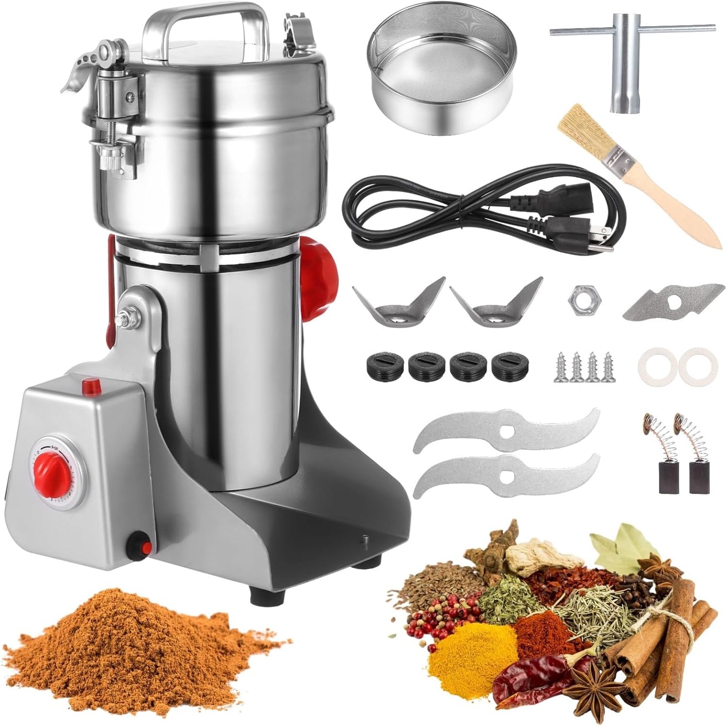 Grain Mill Grinder 800g, Electric Stainless Steel High-Speed Spice Herb Grinder, 3200W Swing Type Grain Mill Grinder for Dry Grains Coffee Beans Spices