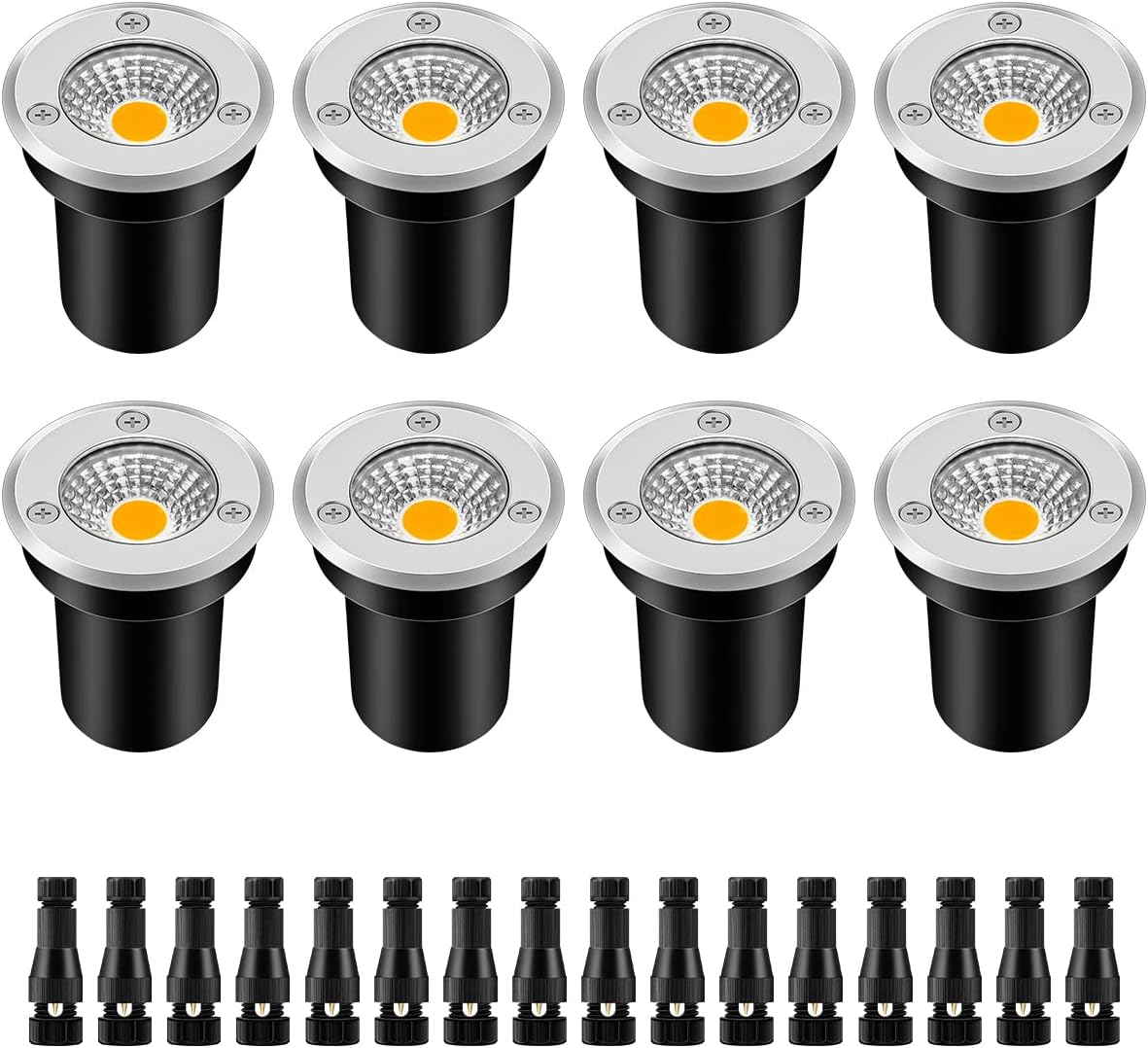 ZUCKEO Low Voltage Landscape Lights LED Well Lights 3W 12V-24V in Ground Lights IP67 Waterproof Low Voltage Landscape Lighting Floor Walkway Deck Step Garden Lights Outdoor (8 Pack Warm White)