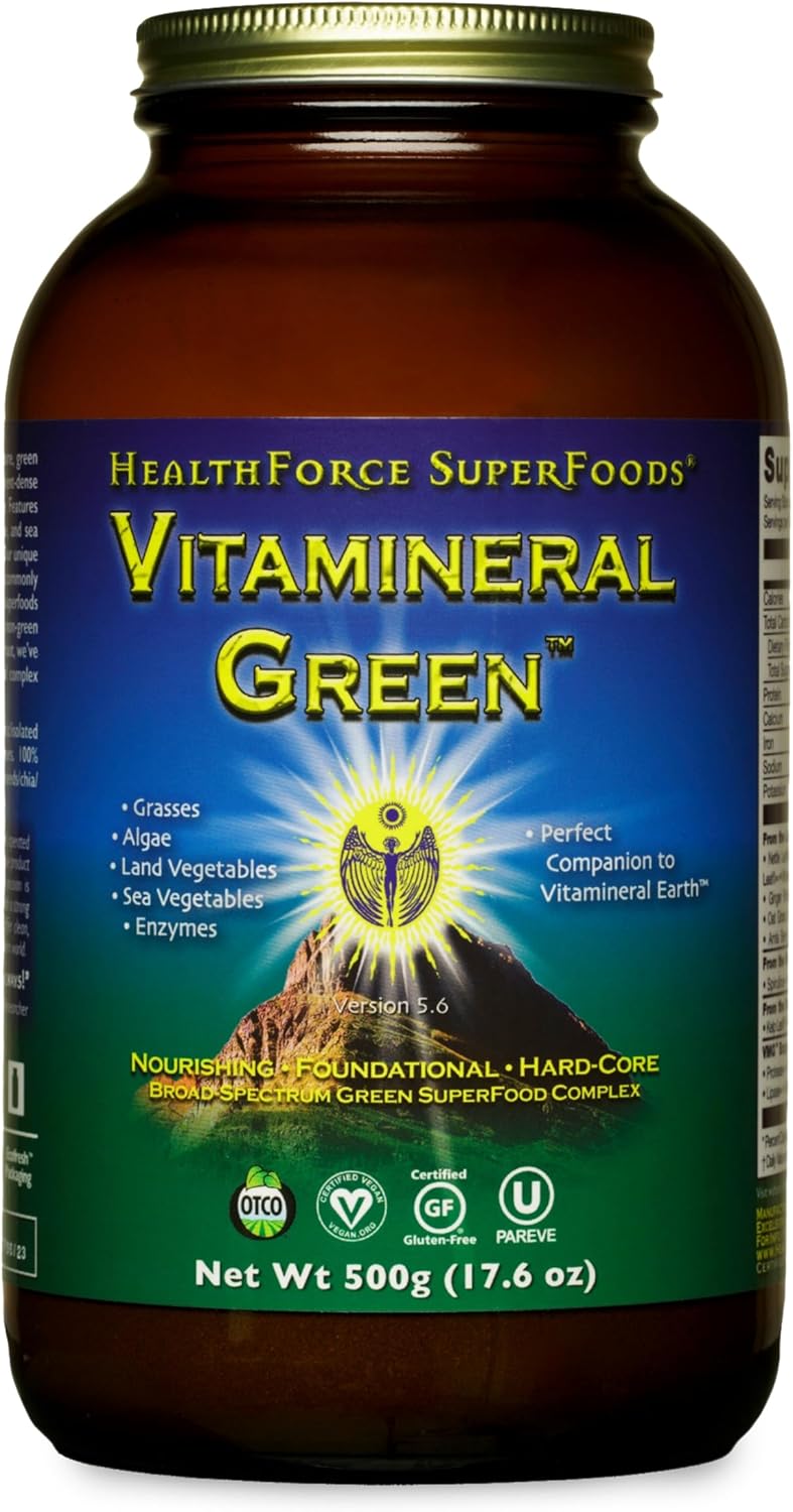 HealthForce SuperFoods Vitamineral Green - Mineral Supplement for Immune & Thyroid Support - Green Powder Supplement with Ingredients from The Land - Gluten-Free & Vegan - 500 Grams