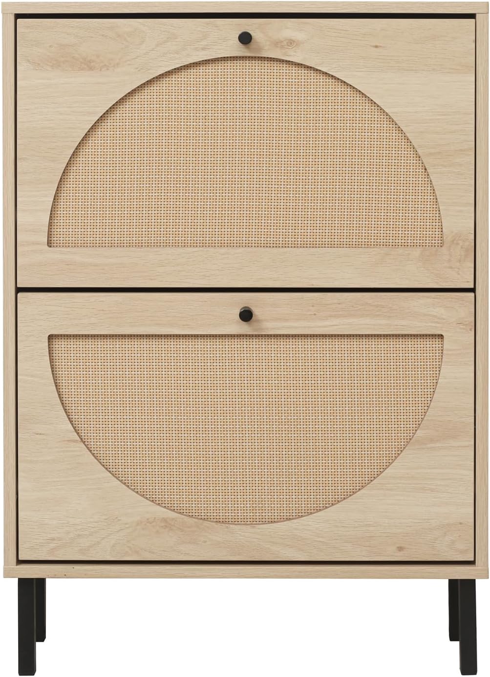 ZeHuoGe Rattan Shoe Cabinet with 2 Flip Drawers, Narrow Hidden Entrance Hallway Free Standing Shoe Rack for Heels, Slippers (Natural)