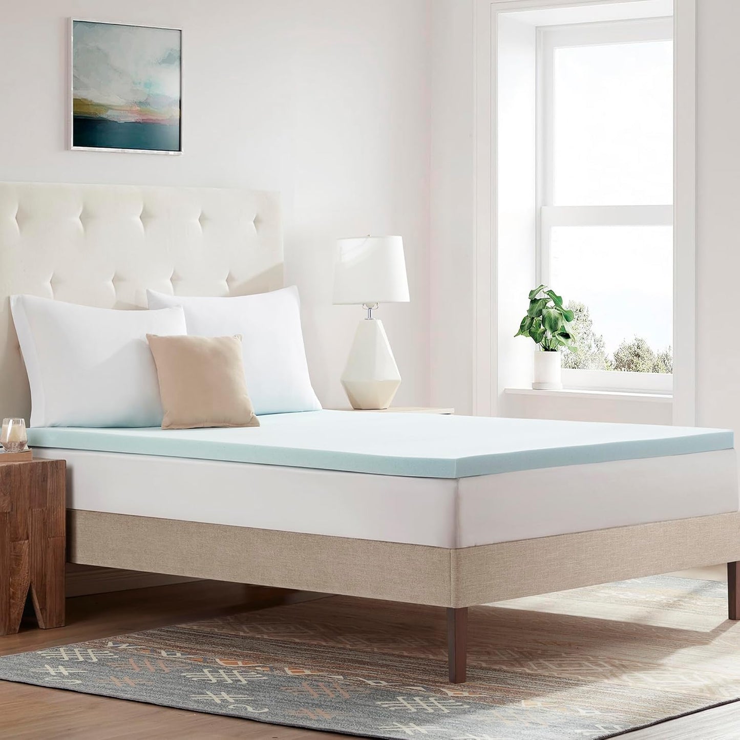 Sweet Home Collection Queen Mattress Topper 2 Inch Gel Infused Memory Foam Cooling Pad CertiPUR US Certified - Enhance Sleep Quality with Pressure Relief and Temperature Regulation, Queen, Blue