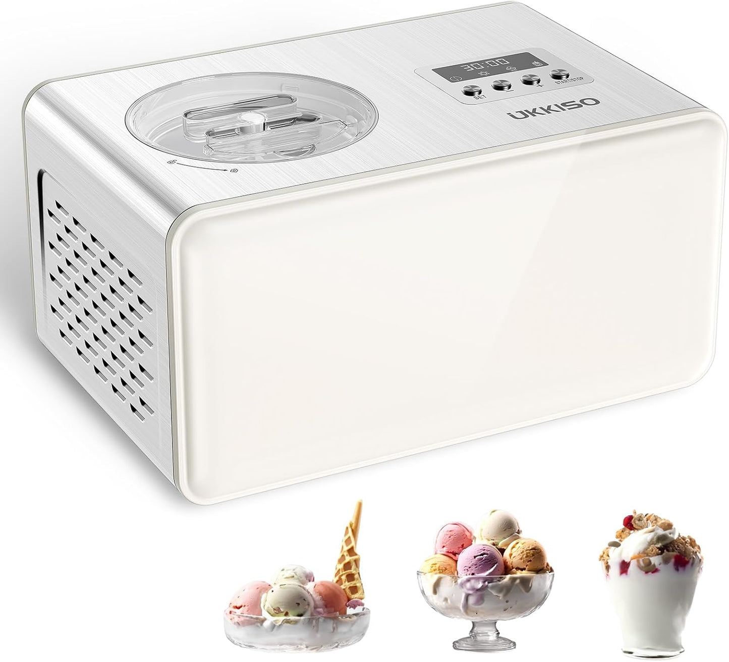 UKKISO 2-in-1 Ice Cream Maker & Yogurt Maker: 1.6Qt Automatic Ice Cream Maker Machine with Yogurt Mode, Stainless Steel Homemade Soft Serve Ice Cream Machine with Compressor for Home, Christmas Gift