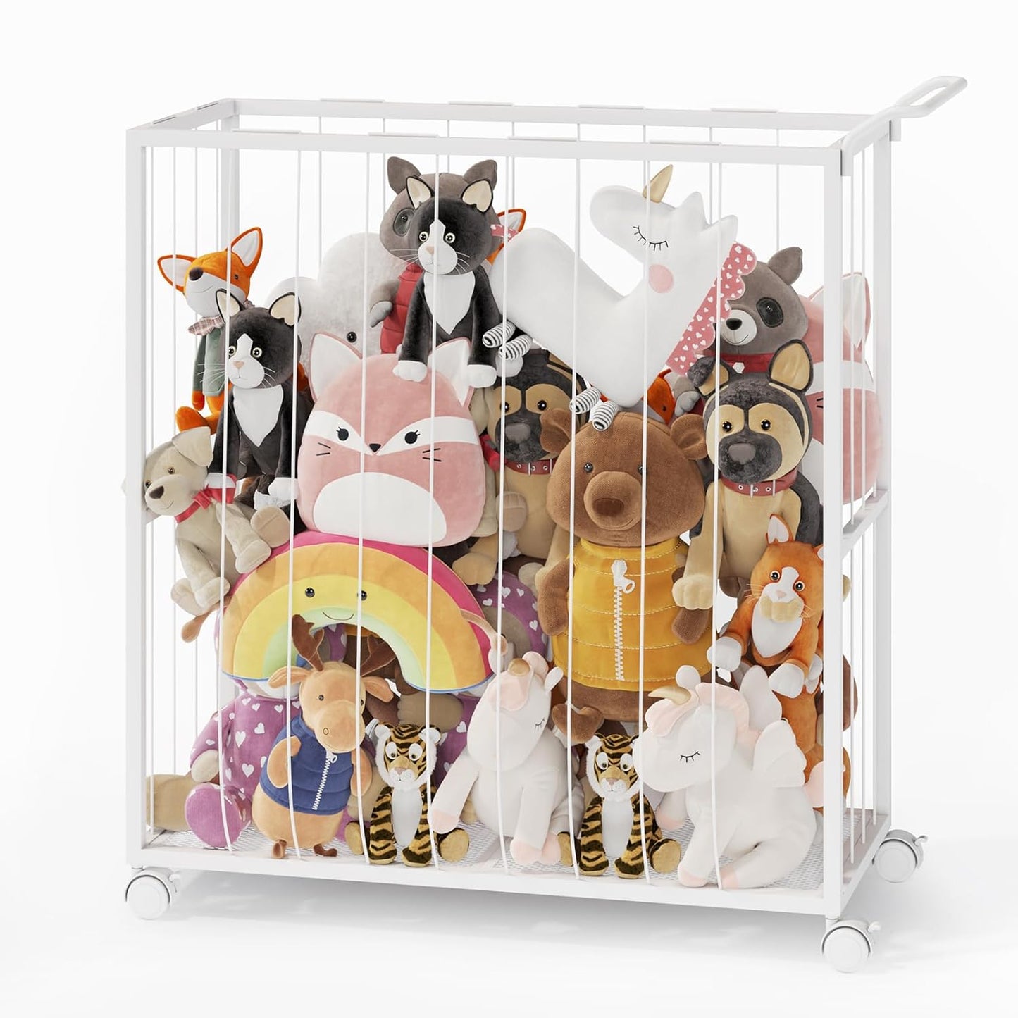 BBLIKE Stuffed Animal Storage - Zoo Stuffed Animal Net with Wheels, Save Space Toy Storage Organizer, Vertical Stuffed Animal Holder for Kids Room, Playroom, Nursery(White )