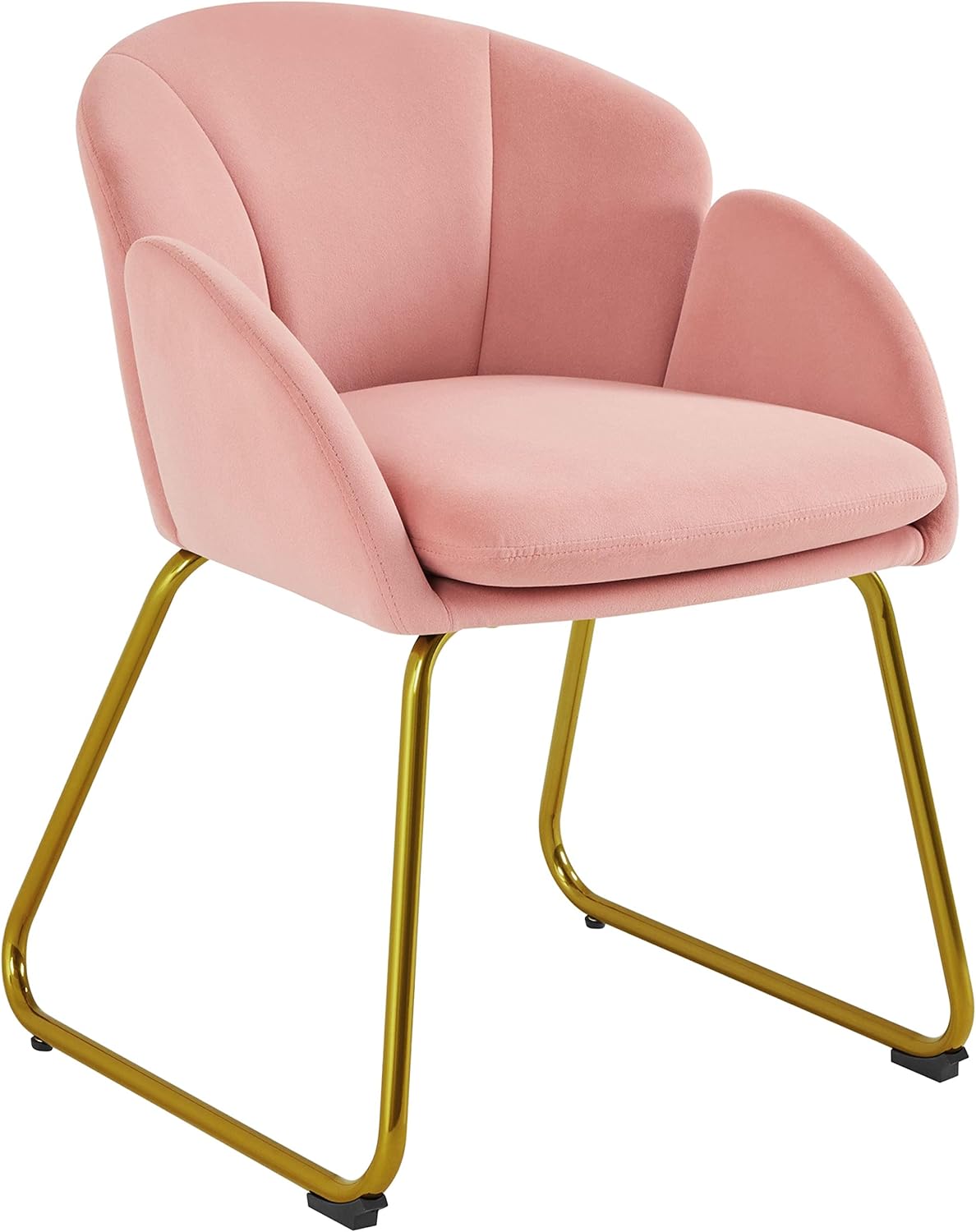 Yaheetech Flower Shape Velvet Vanity Chair Armchair, Modern Side Chair Makeup Chair no Wheels with Golden Metal Legs for Living Room\/Dressing Room\/Bedroom\/Home Office\/Kitchen, Pink