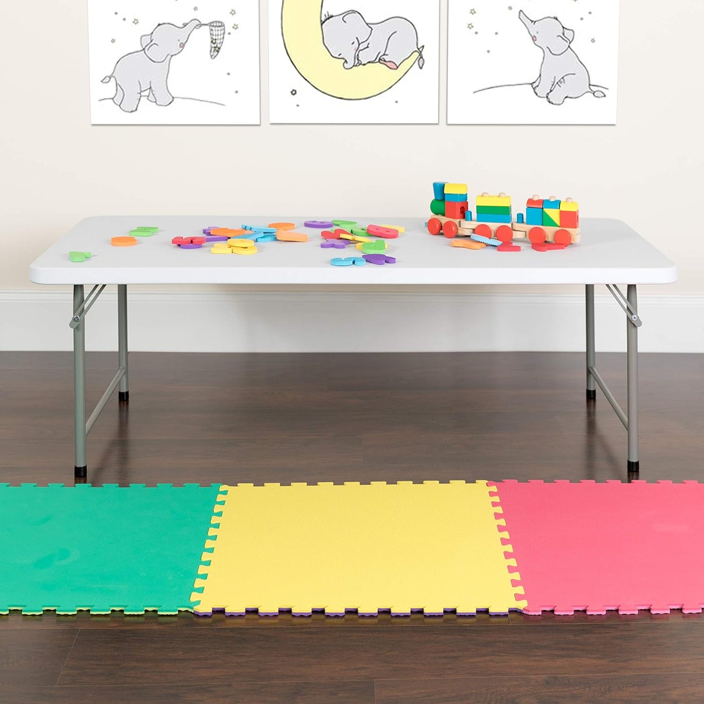 4.93-Foot Kid's Granite White Plastic Folding Activity Table - Play Table
