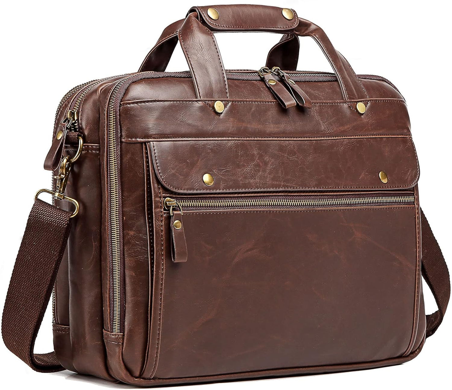 Leather Briefcase for Men 15.6 Inch Waterproof Leather Laptop Bag Large Retro Computer Messenger Bag for Business Office Travel Work Perfect for Daily Use\/Gift Choose (Brown)