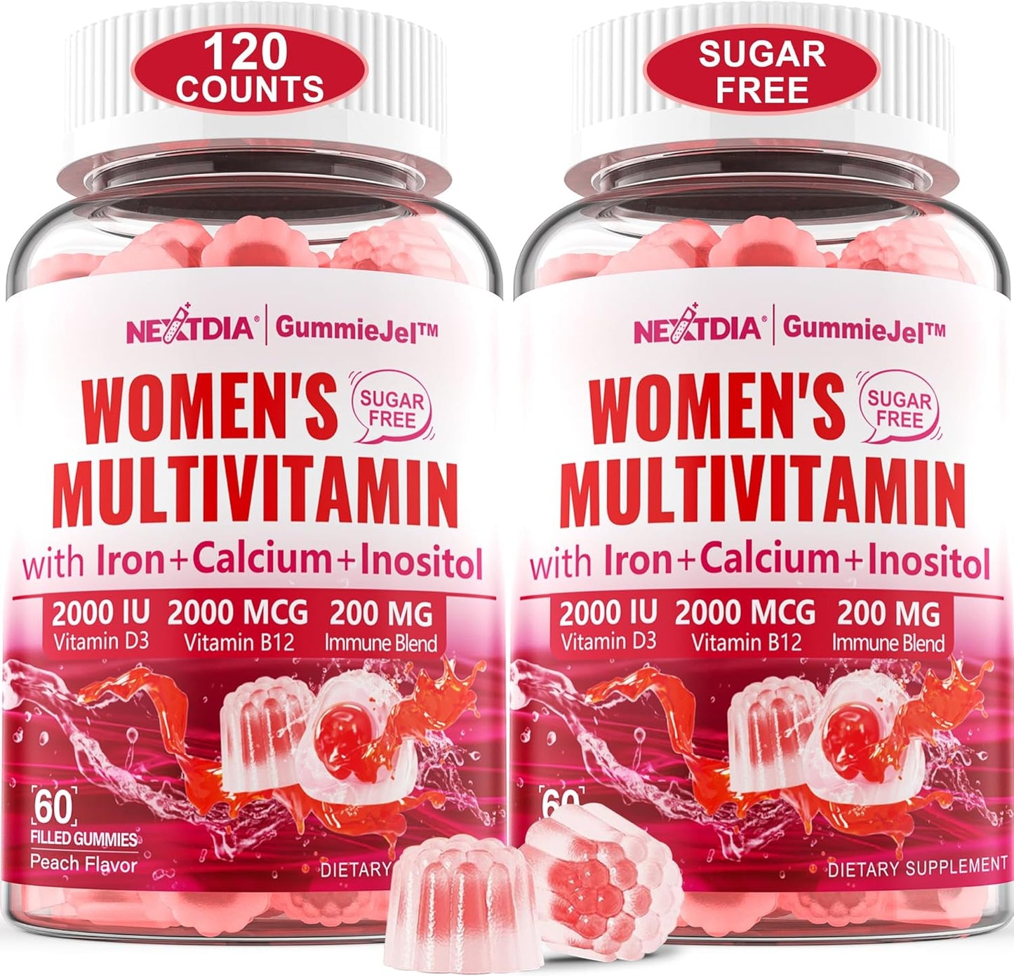 (2 Pack) Sugar Free Methylated Multivitamin for Women Gummies, Iron, Folate, Biotin, Inositol, Calcium, Vitamin A, C, E, B12, D3 K2 - Multi Vitamins & Minerals - Energy, Immune, Blood, Bone - Vegan