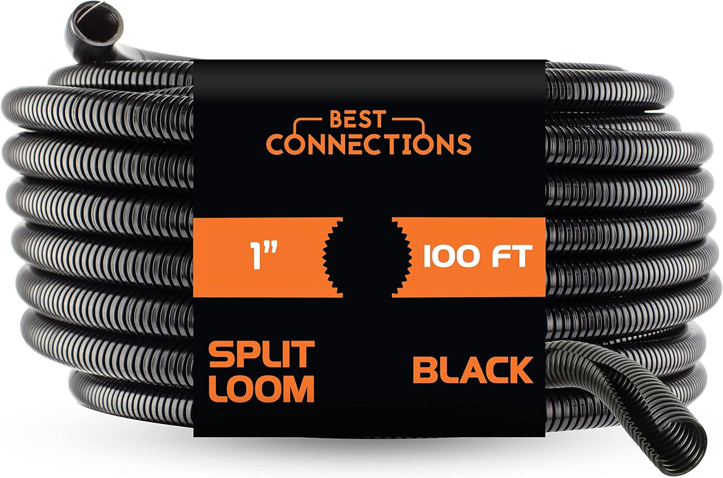1" X 100 feet Split Wire Loom Flex-Guard Convoluted Tubing – Protective Split Cable Sleeves for Automotive Home Industrial Electrical Wiring – Black
