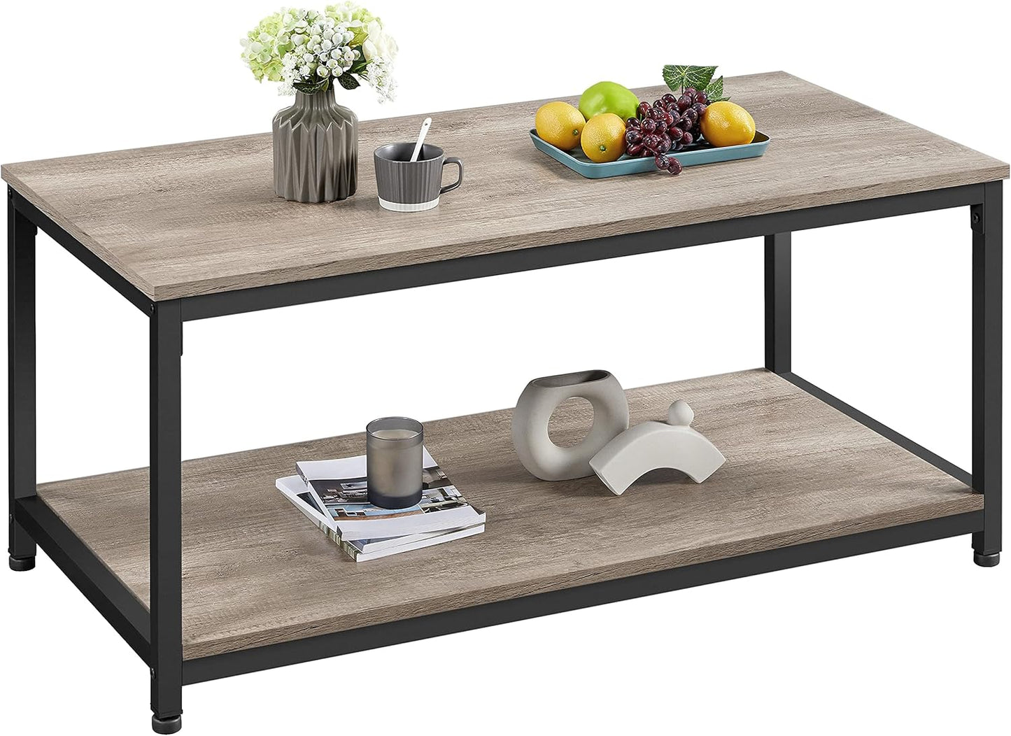 Yaheetech 39.5" 2-Tier Coffee Table with Storage Shelve, Industrial Gray Coffee Table, Easy Assembly, Wooden Coffee Table for Living Room & Small Space, Gray