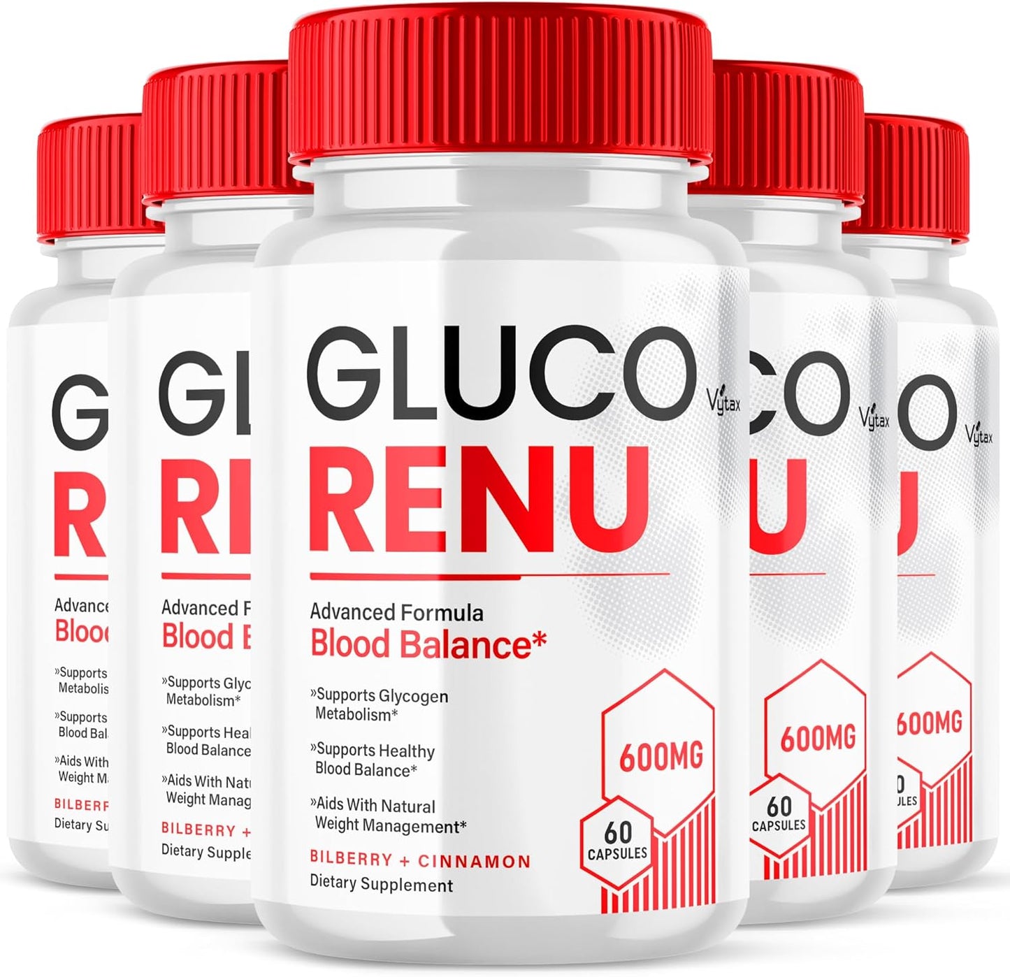 (5 Pack) Gluco Renu Glyco Support Capsules, GlucoRenu Advanced Formula Glycogen Support Gluco Renew Maximum Strength Glyco Pill Detox Formula Supplement Glycol Advanced Balance Vitamin (300 Capsules)