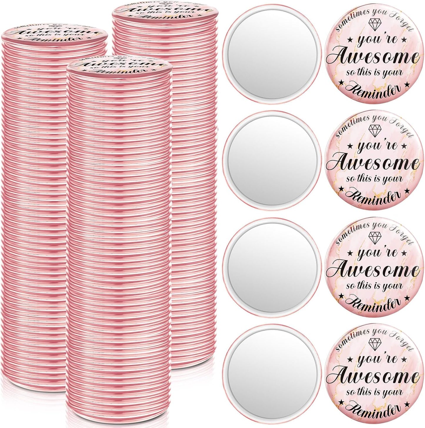 Tradder 120 Pcs 2.76 Inch Inspirational Compact Mirror Bulk Employee Appreciation Gifts Makeup Purse Pocket Mirror for Women Mother's Day Valentine Coworker Nurse Gifts