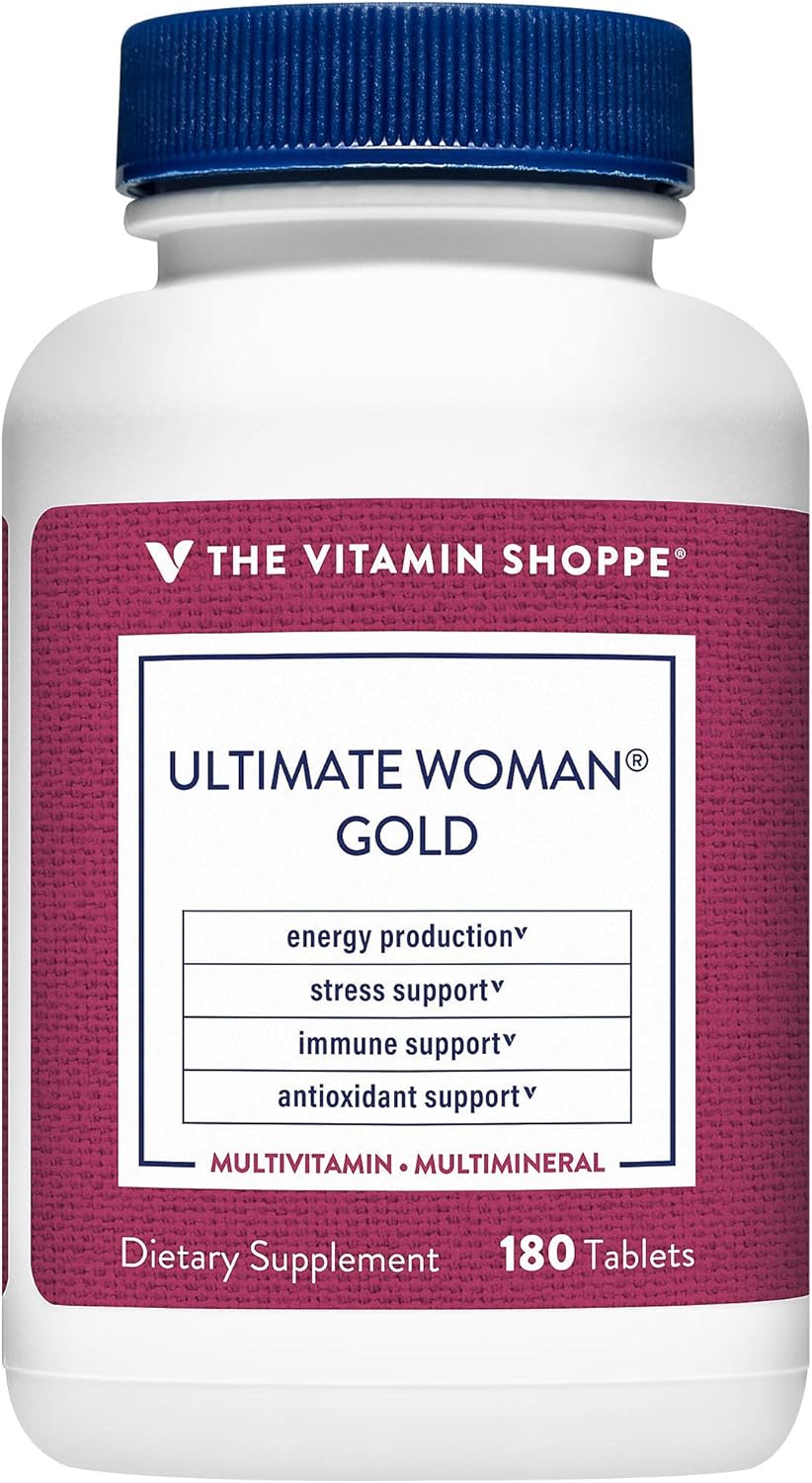 The Vitamin Shoppe Ultimate Woman Gold Multivitamin - with Iron, B Vitamins & Vitamin D3 and More to Support Energy Production, Bone & Immune Health - Gluten Free Multi-Mineral (180 Tablets)