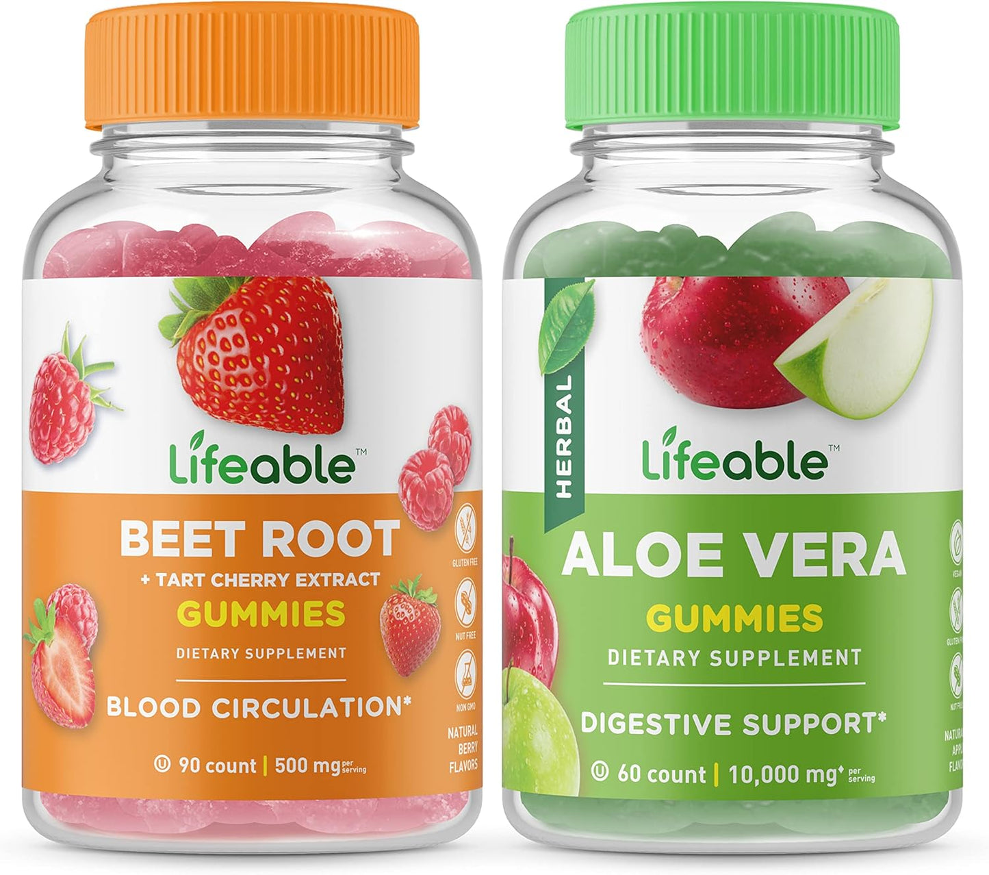Lifeable Beet Root + Aloe Vera, Gummies Bundle - Great Tasting, Vitamin Supplement, Gluten Free, GMO Free, Chewable